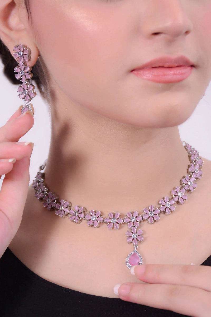 Lilac Zircon Floral Necklace Set