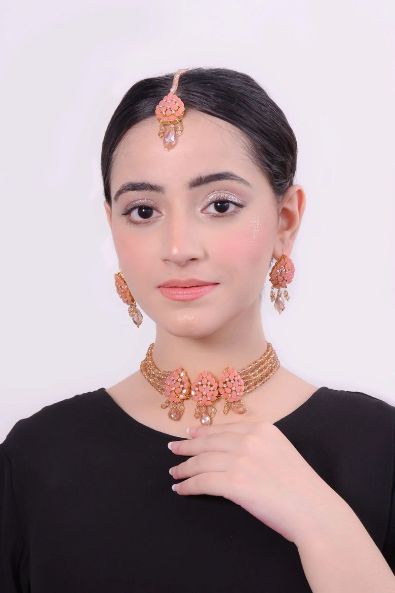 Peach Stone Choker Set with Tikka