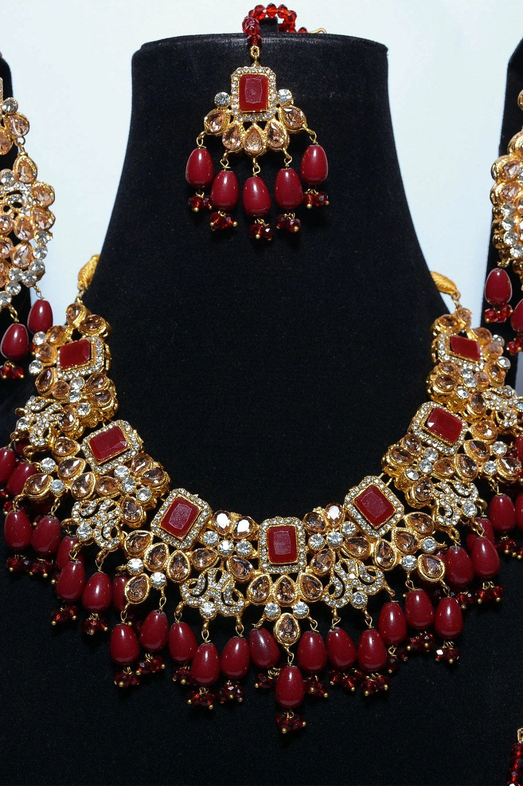 Ruby Bead Heavy Bridal Set with Jhoomar