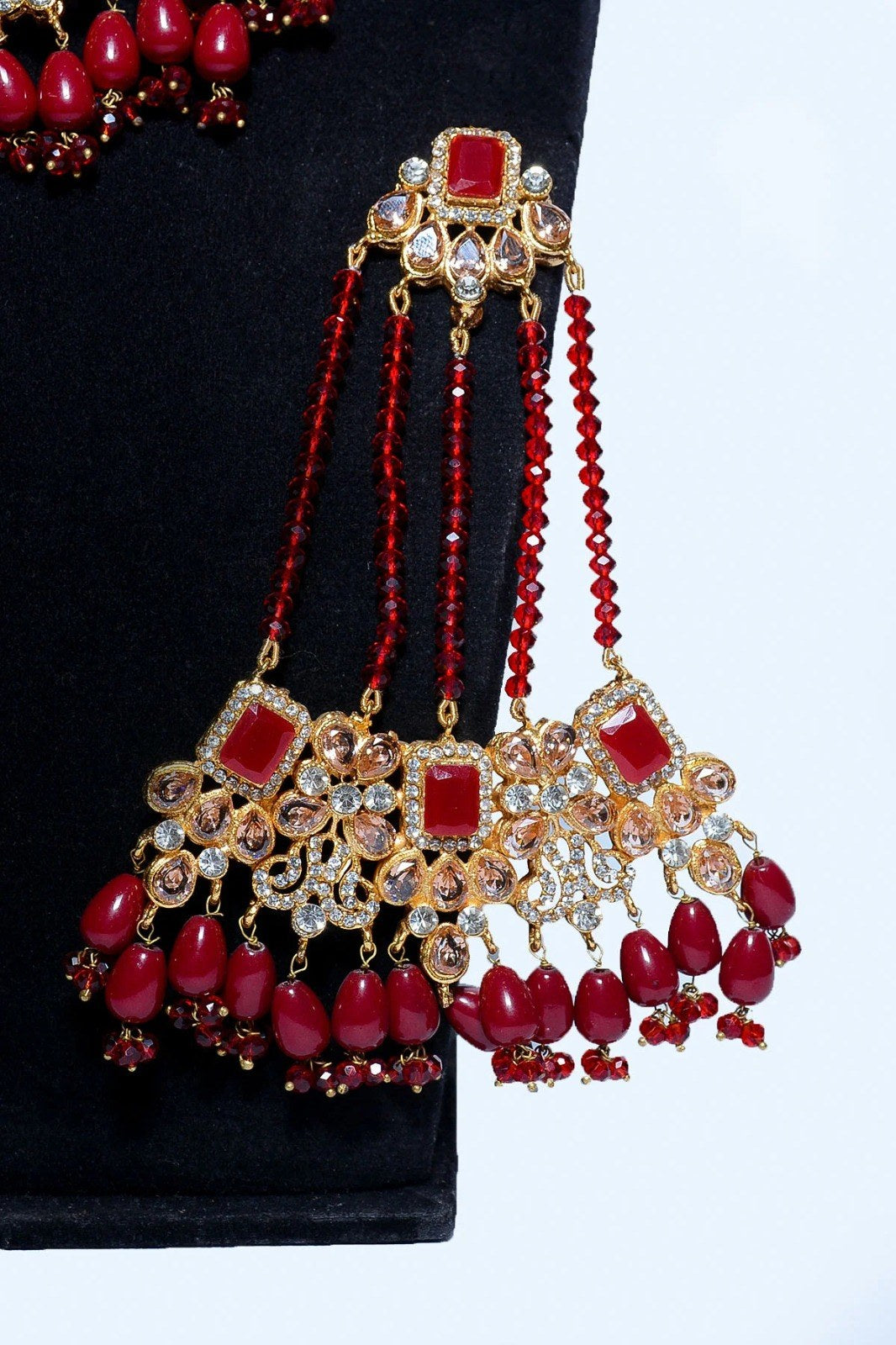 Ruby Bead Heavy Bridal Set with Jhoomar