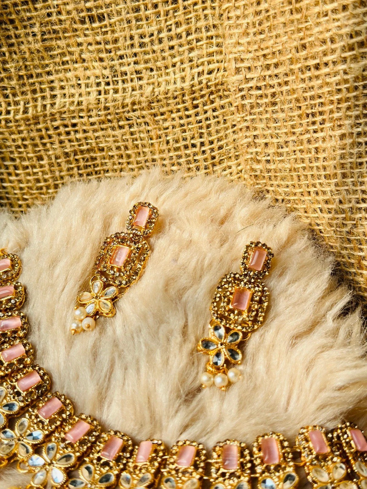 Pink Zircon Golden Necklace Set