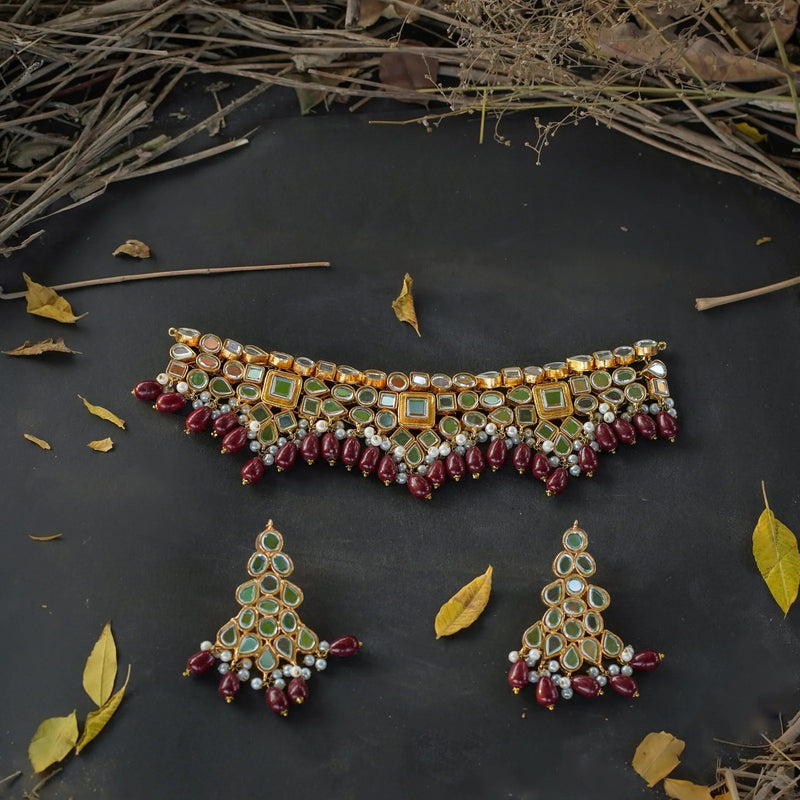 Maroon Kundan Choker Set