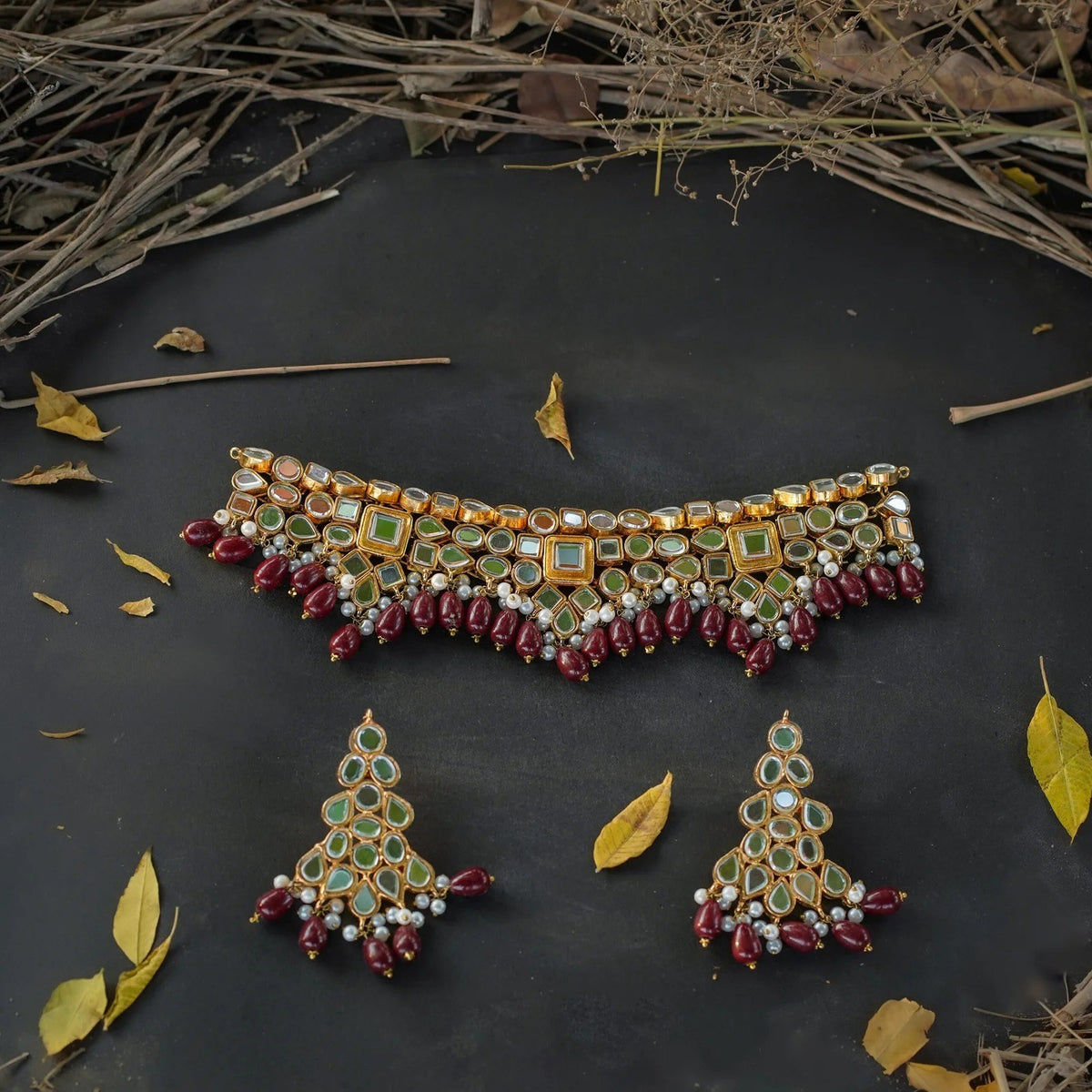 Maroon Kundan Choker Set