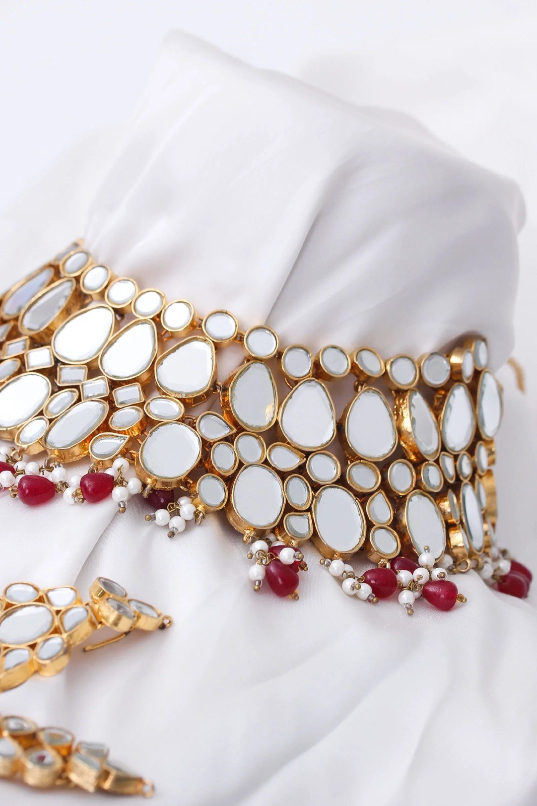 Silver Kundan Ruby Drop Choker Set