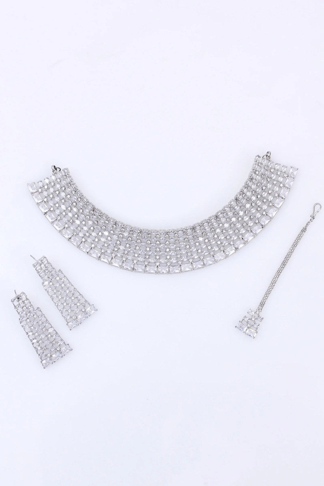 Silver Zircon Statement Choker Set