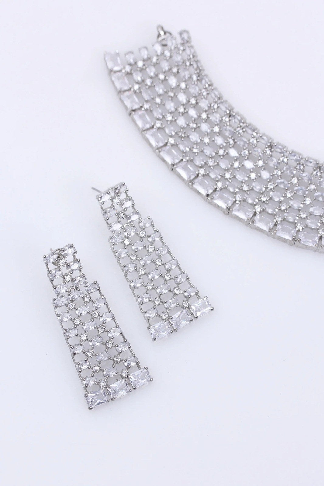 Silver Zircon Statement Choker Set