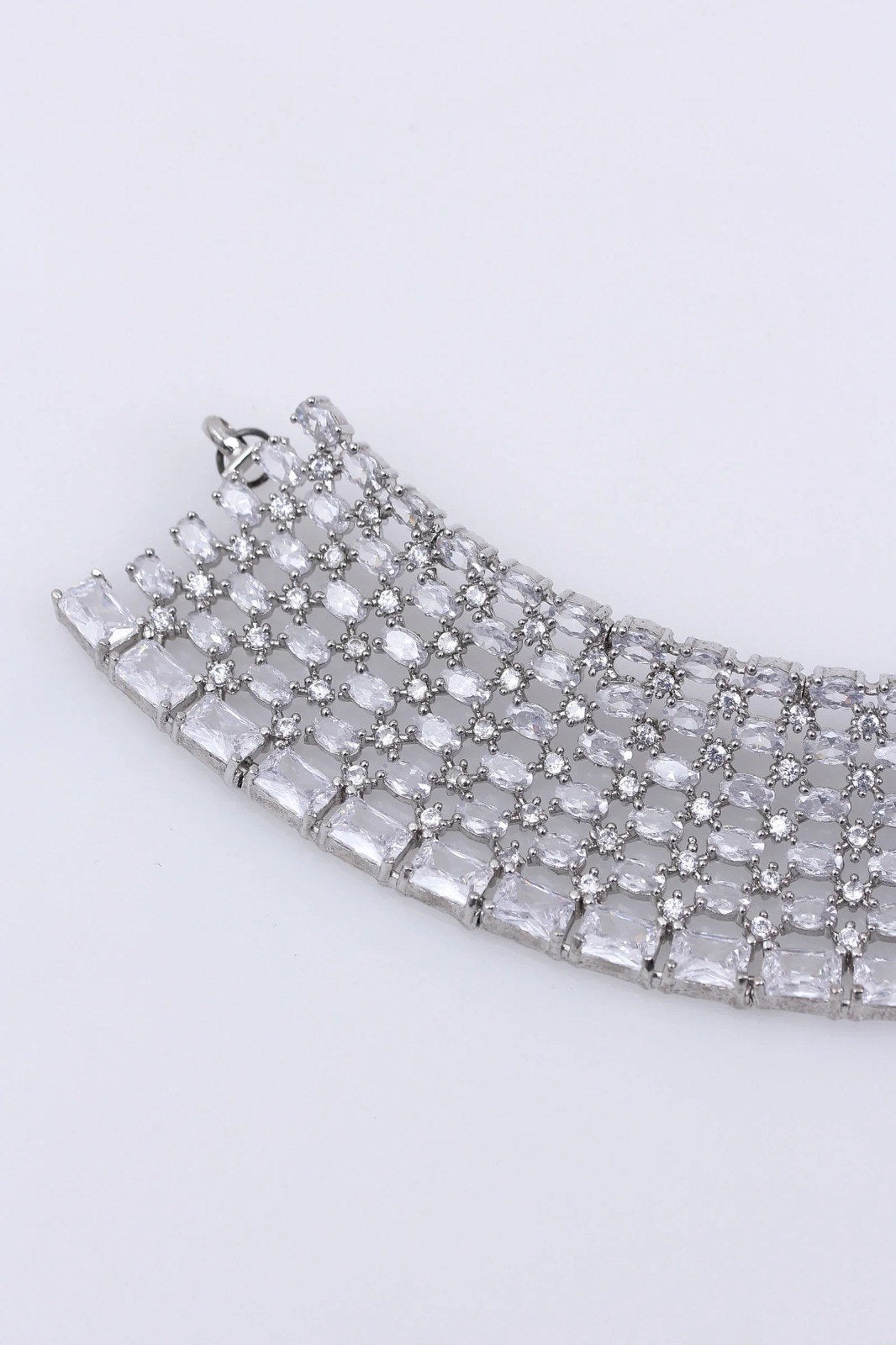 Silver Zircon Statement Choker Set