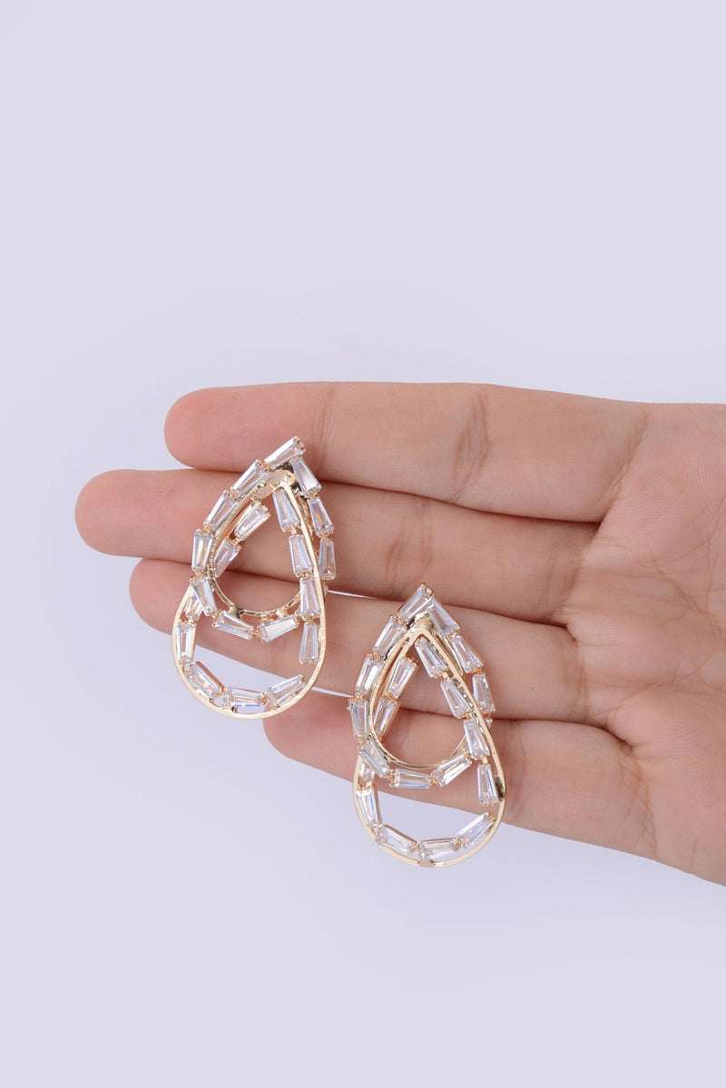 Baguette Zircon Open Teardrop Earrings