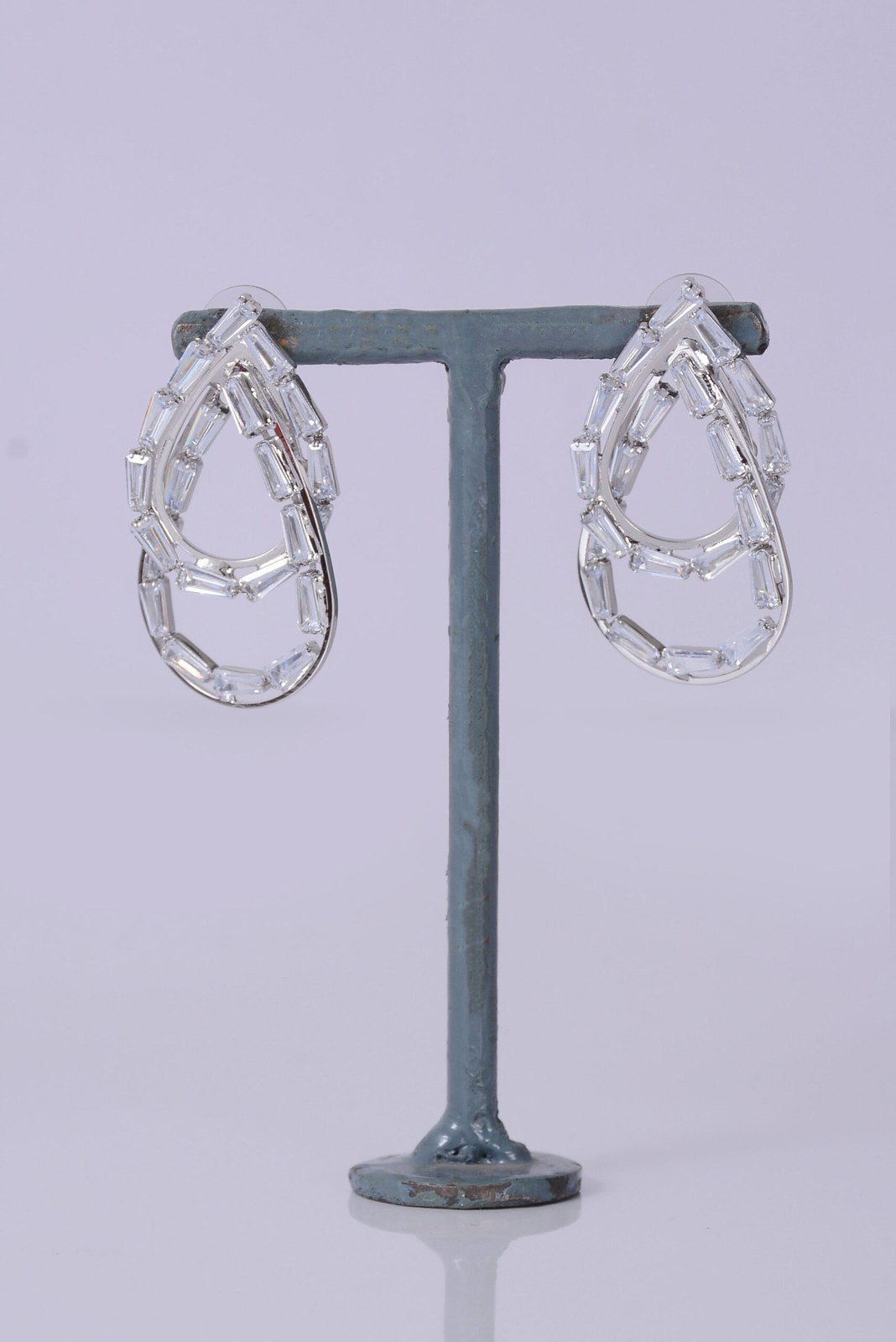 Baguette Zircon Open Teardrop Earrings