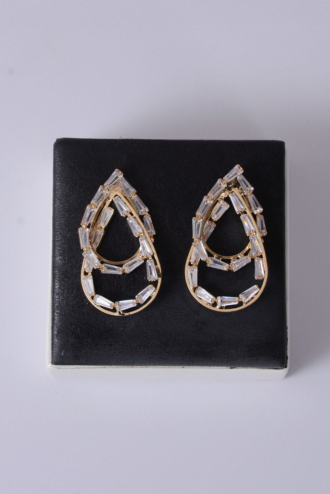 Baguette Zircon Open Teardrop Earrings