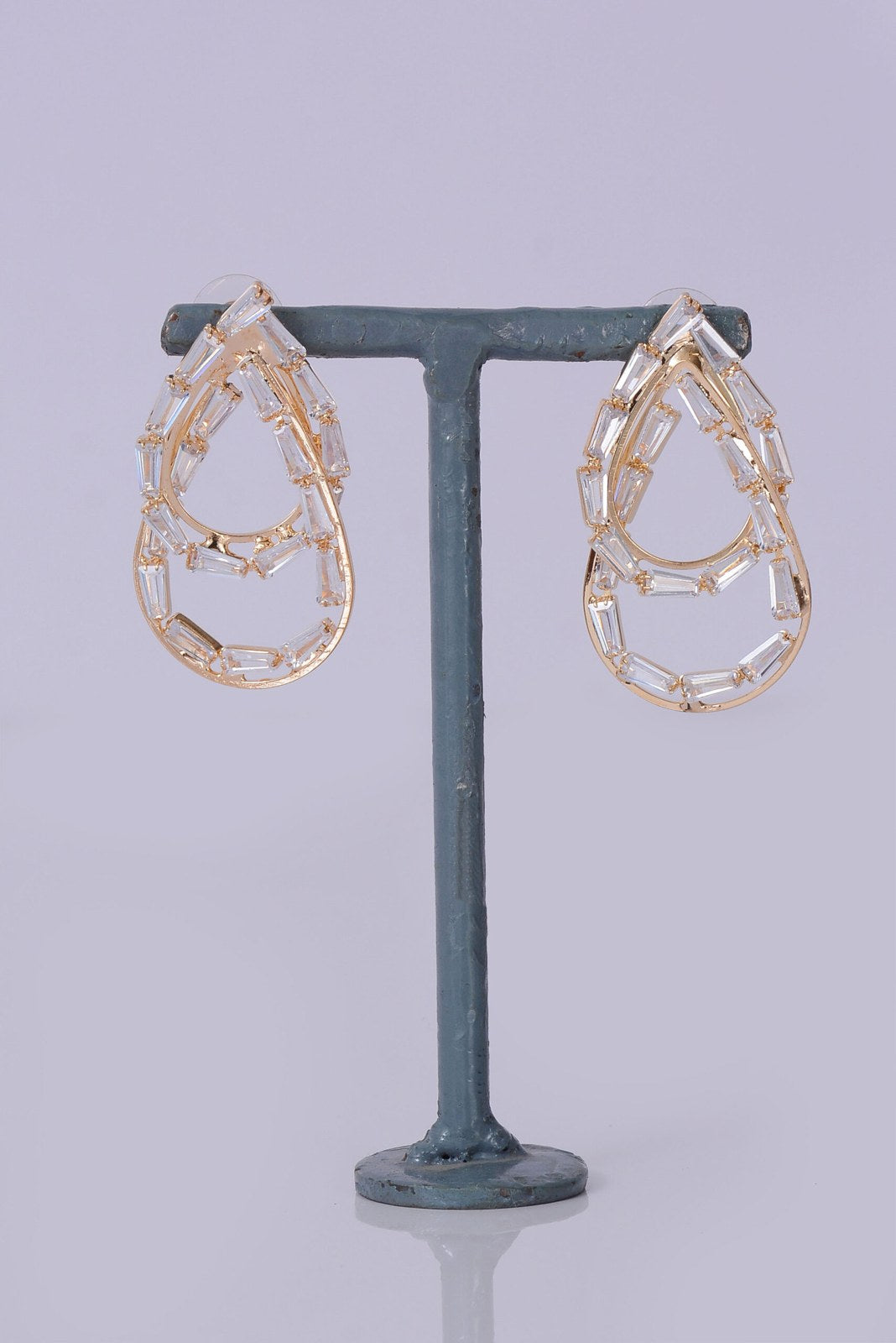 Baguette Zircon Open Teardrop Earrings