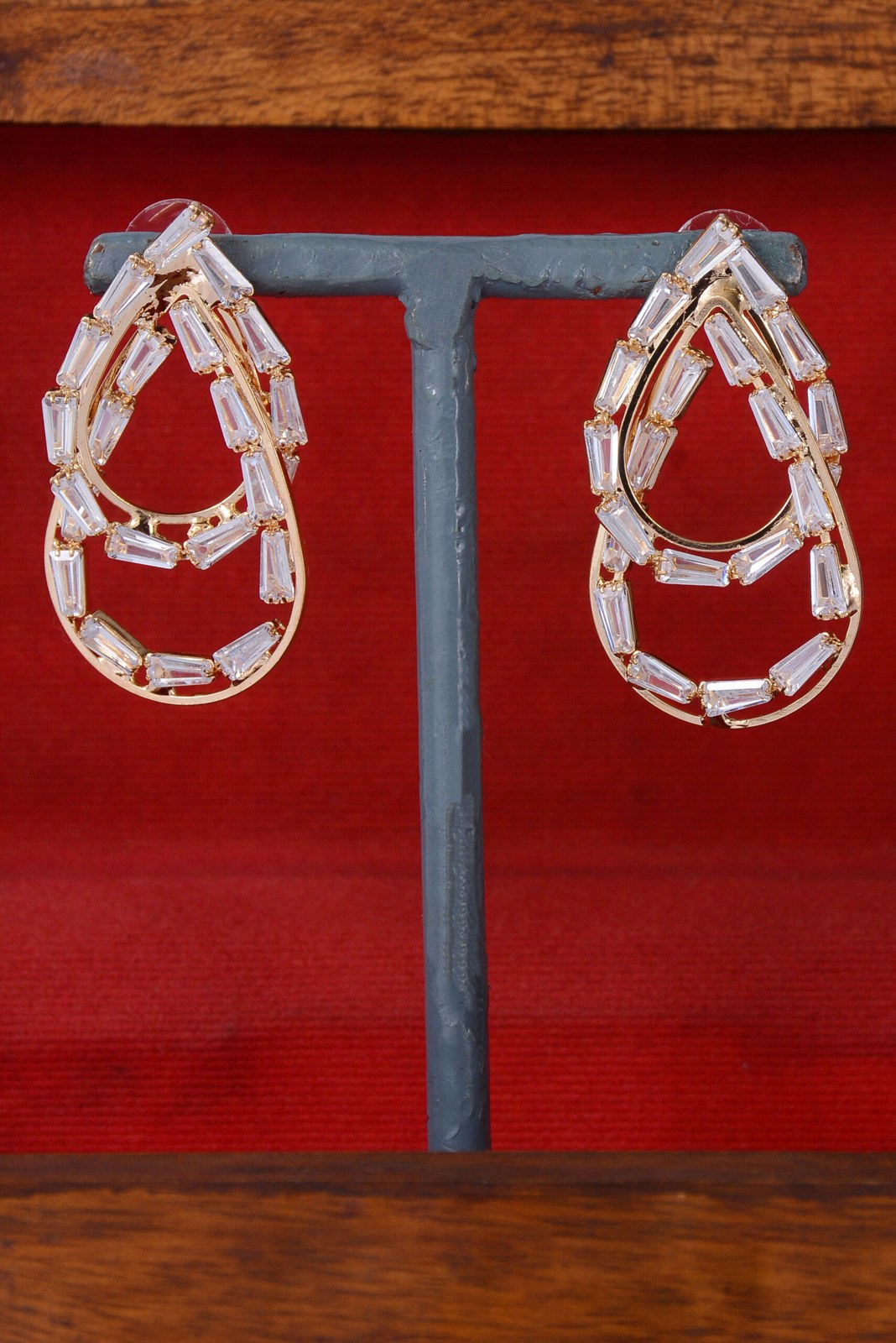 Baguette Zircon Open Teardrop Earrings