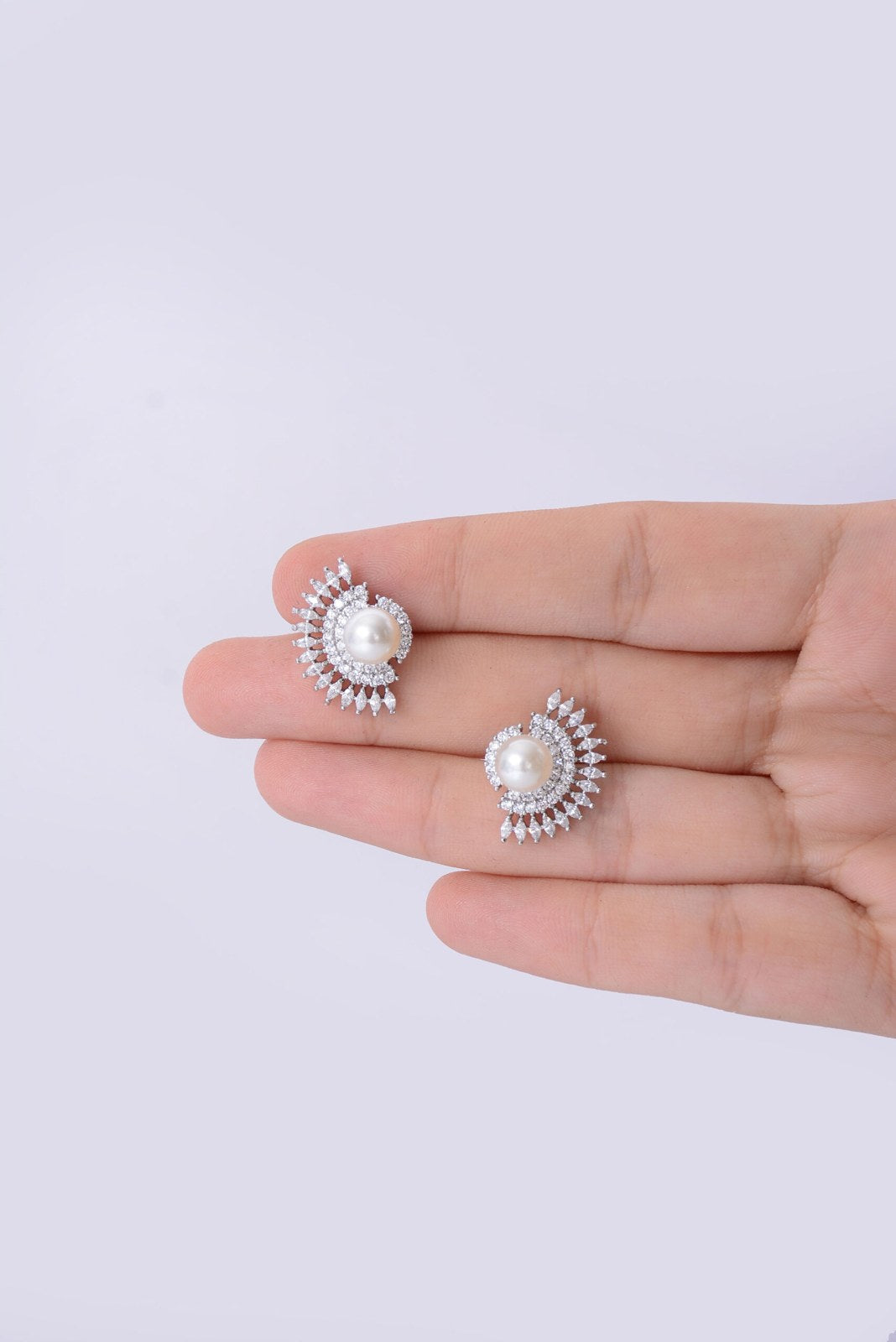 Pearl Zircon Fan Stud Earrings
