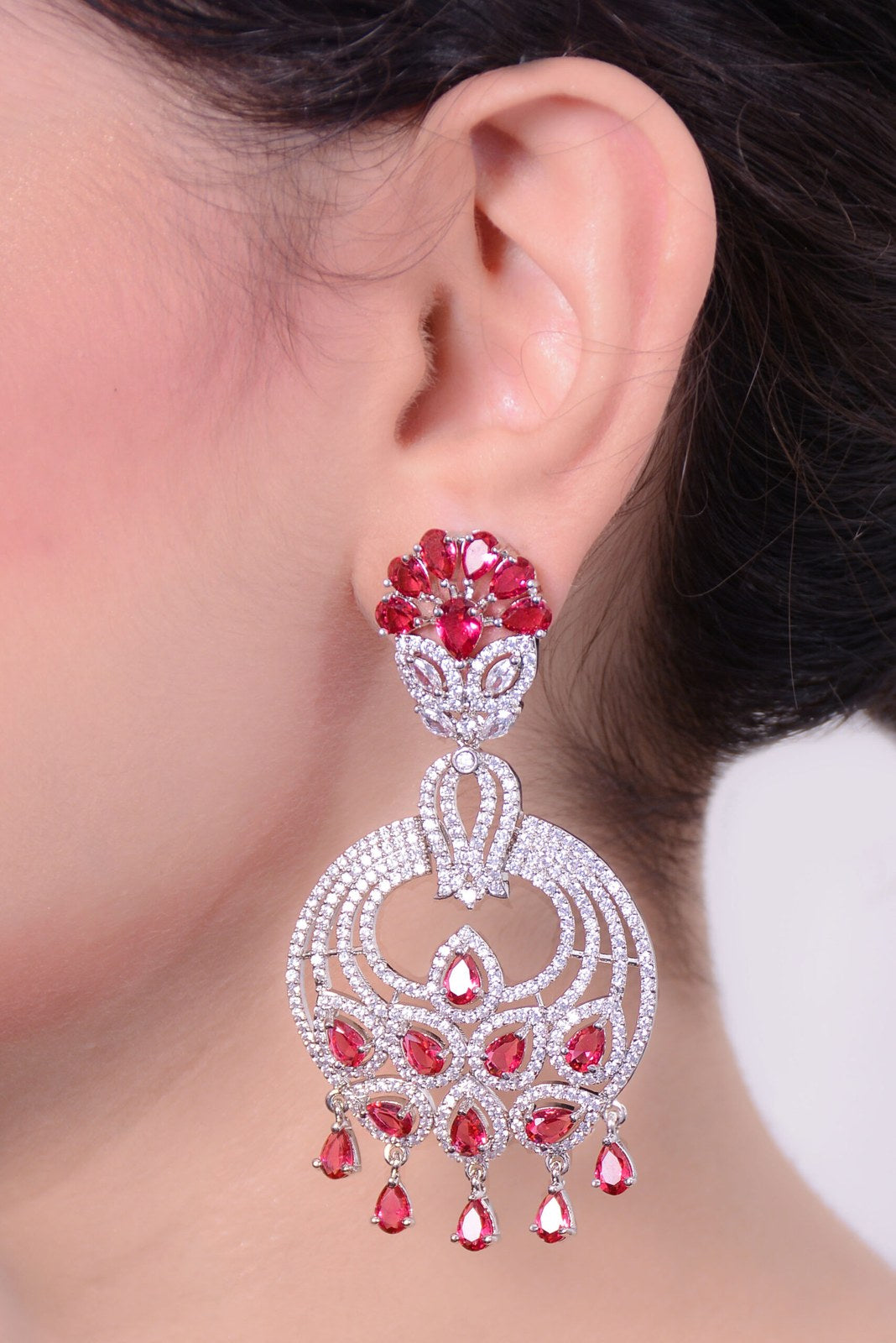 Ruby Red Zircon Chandbali Earrings