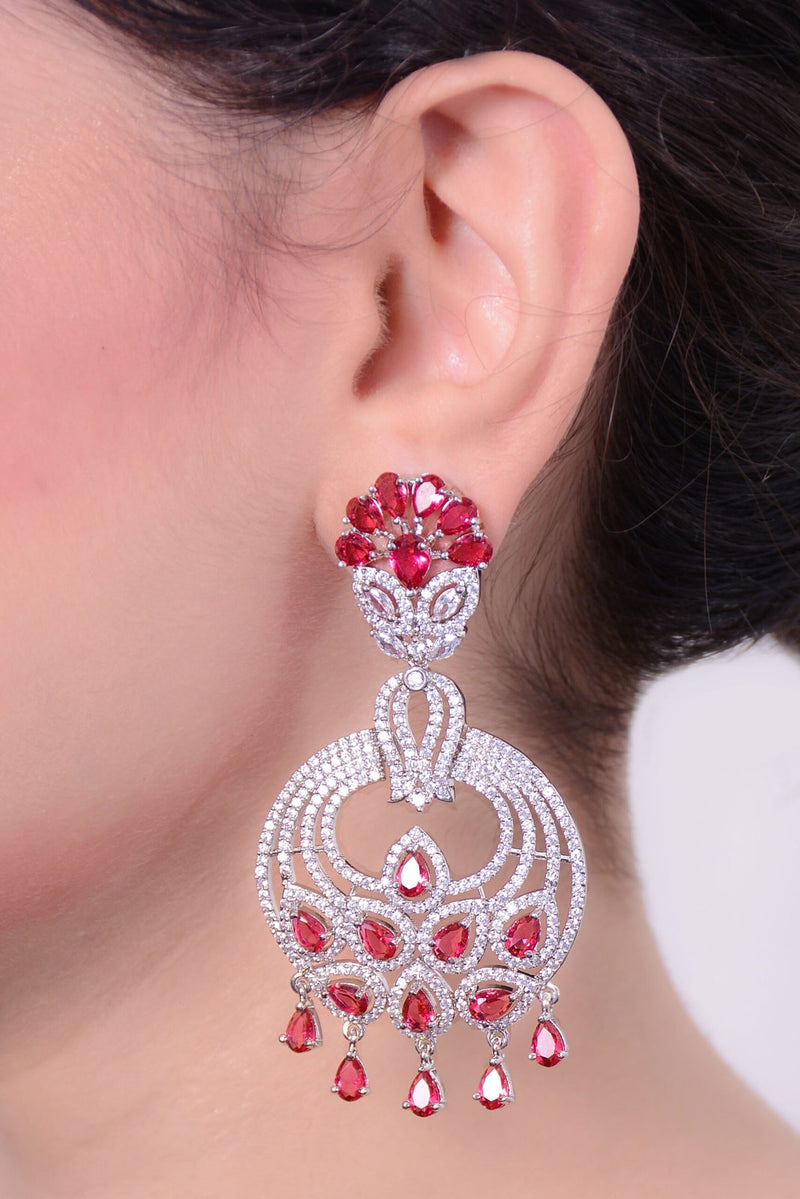Ruby Red Zircon Chandbali Earrings