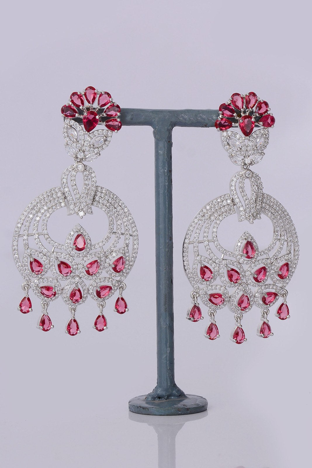 Ruby Red Zircon Chandbali Earrings