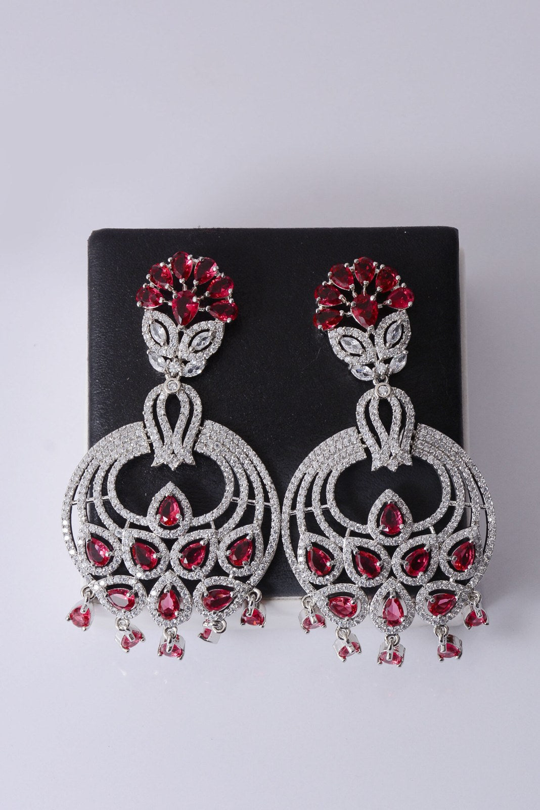 Ruby Red Zircon Chandbali Earrings