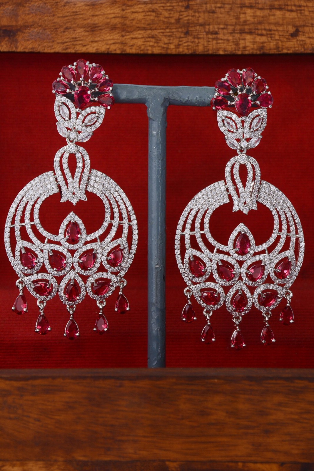 Ruby Red Zircon Chandbali Earrings