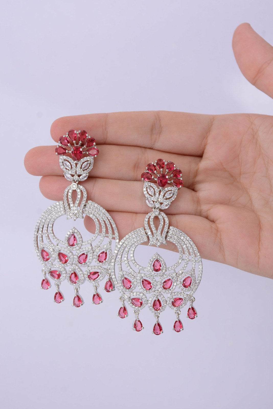 Ruby Red Zircon Chandbali Earrings