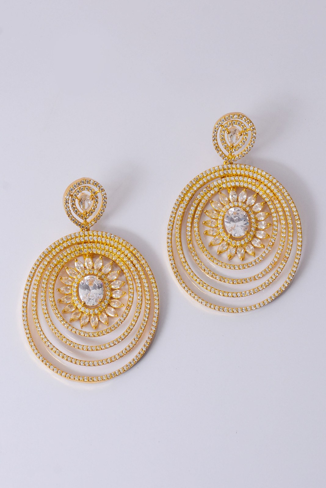 Golden Concentric Ring Drop Earrings
