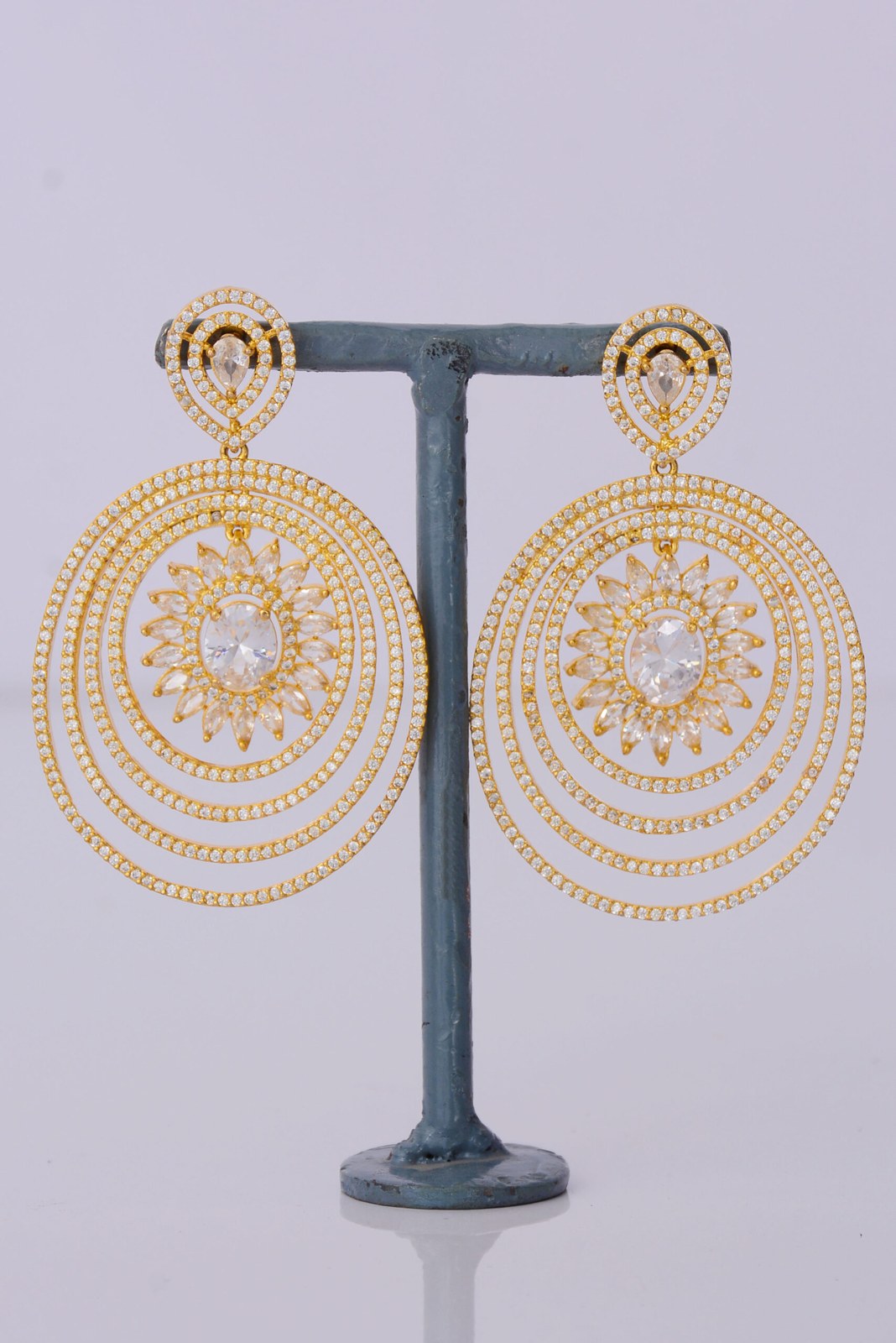 Golden Concentric Ring Drop Earrings
