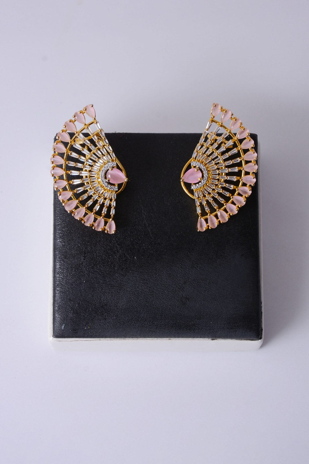 Pink Stone Fan Cuff Earrings