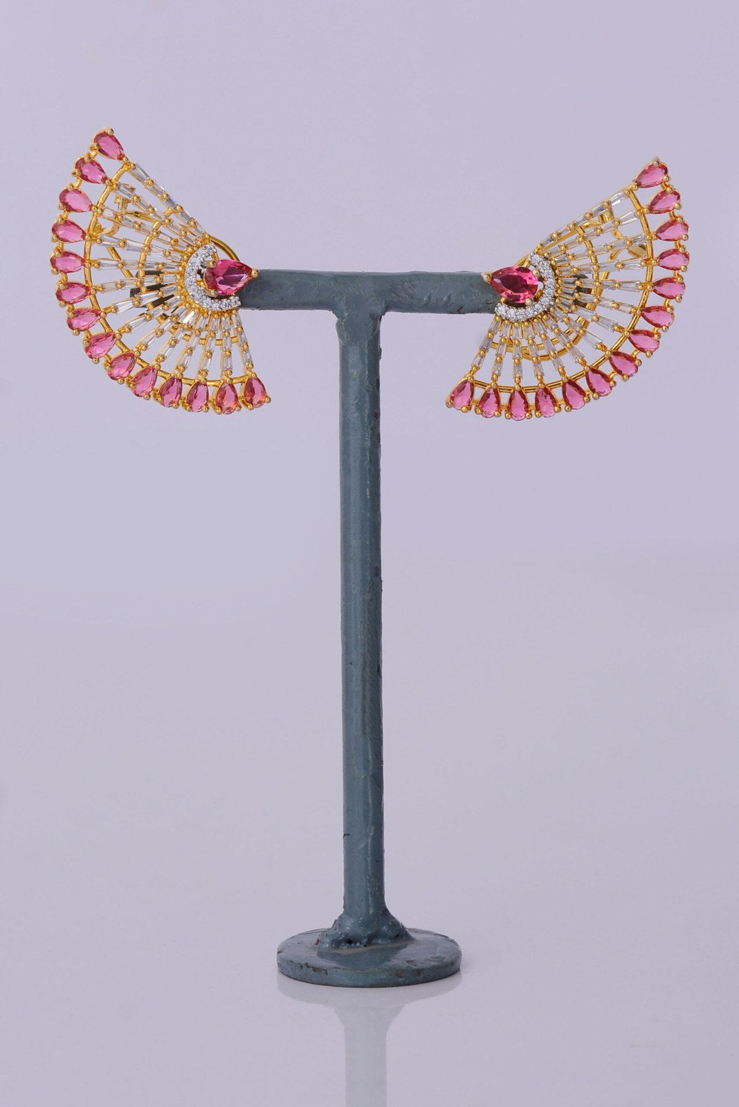 Pink Stone Fan Cuff Earrings