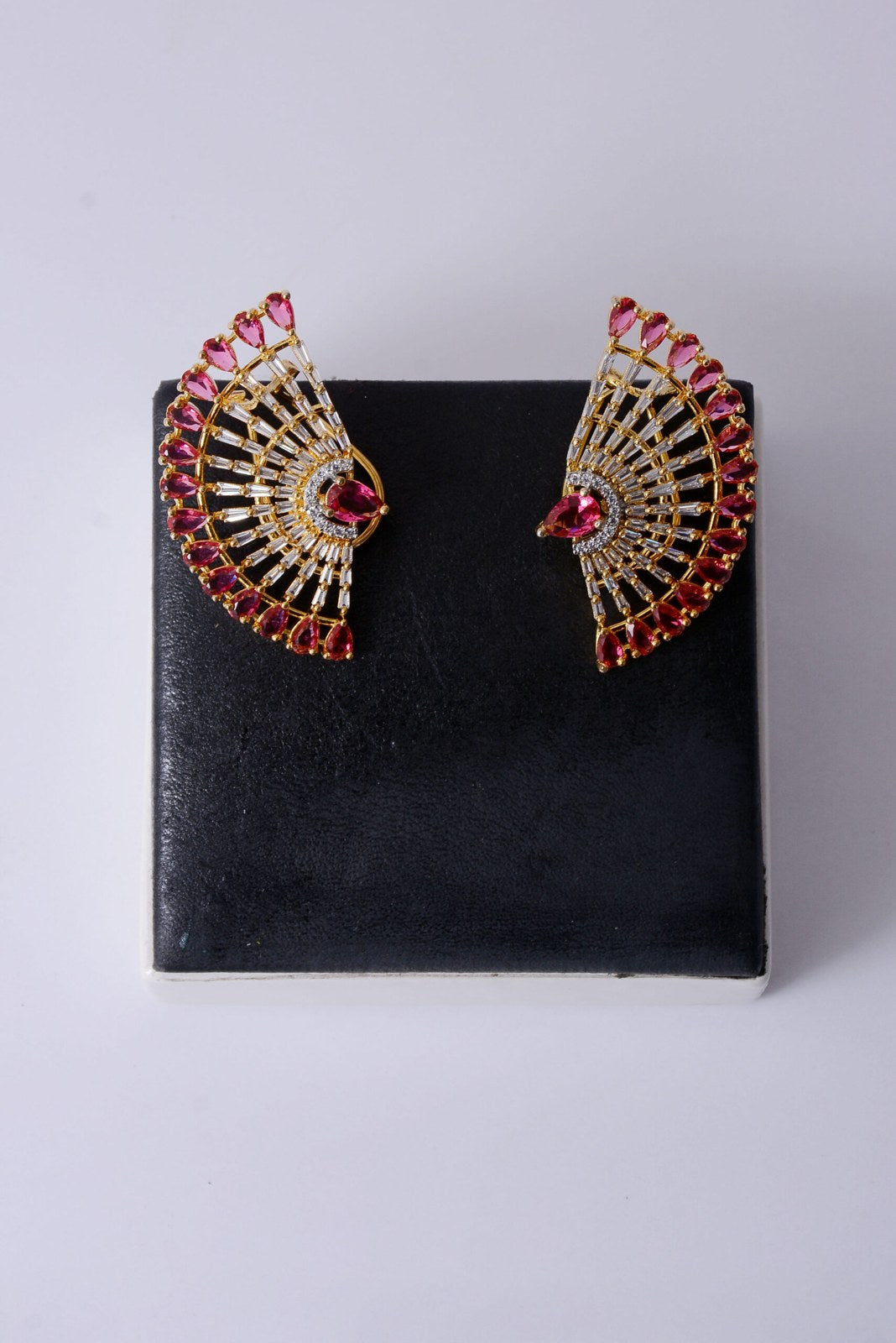 Pink Stone Fan Cuff Earrings