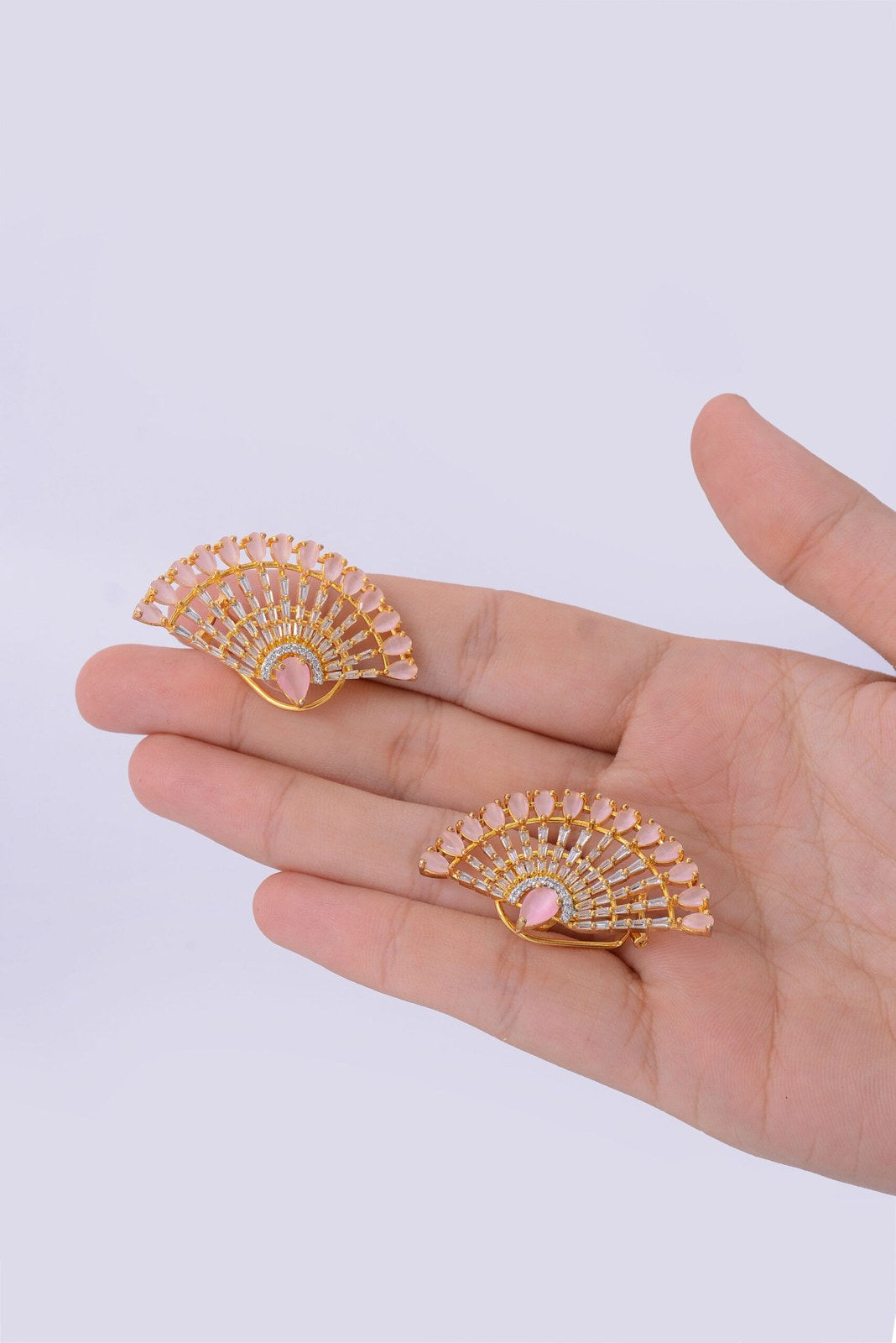 Pink Stone Fan Cuff Earrings