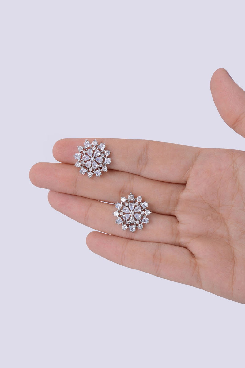 Silver Zircon Starburst Studs
