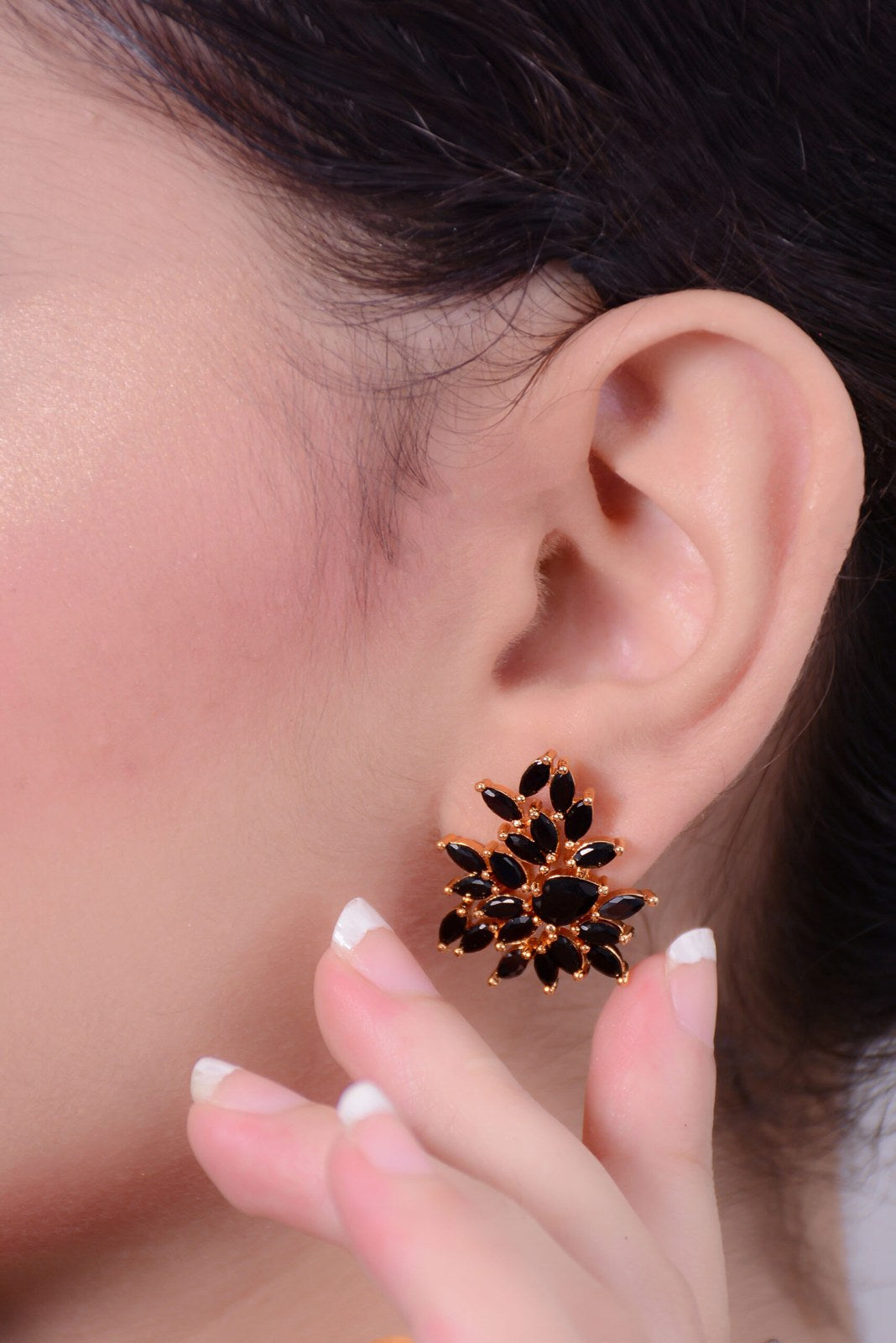 Black Stone Golden Cluster Studs