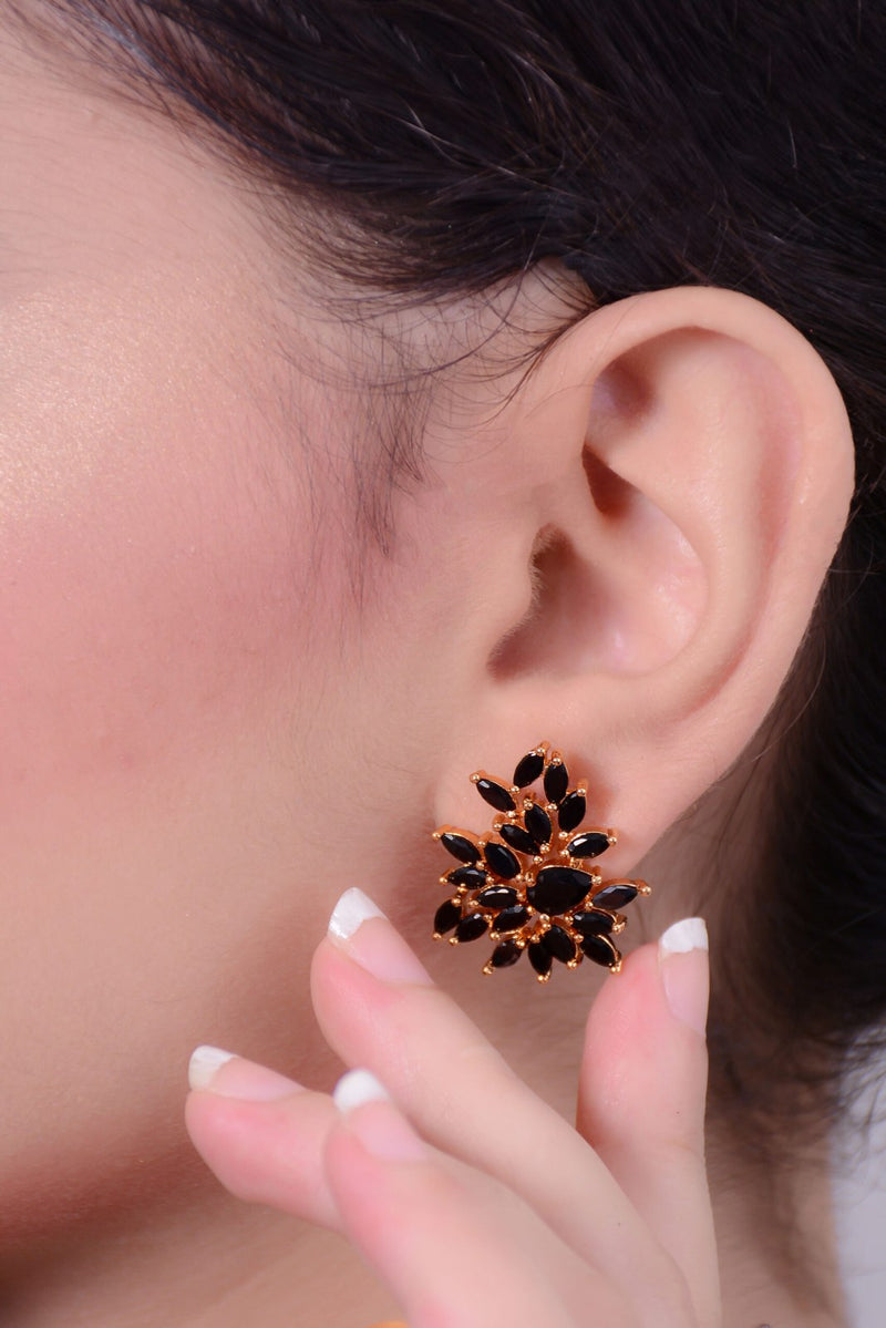 Black Stone Golden Cluster Studs