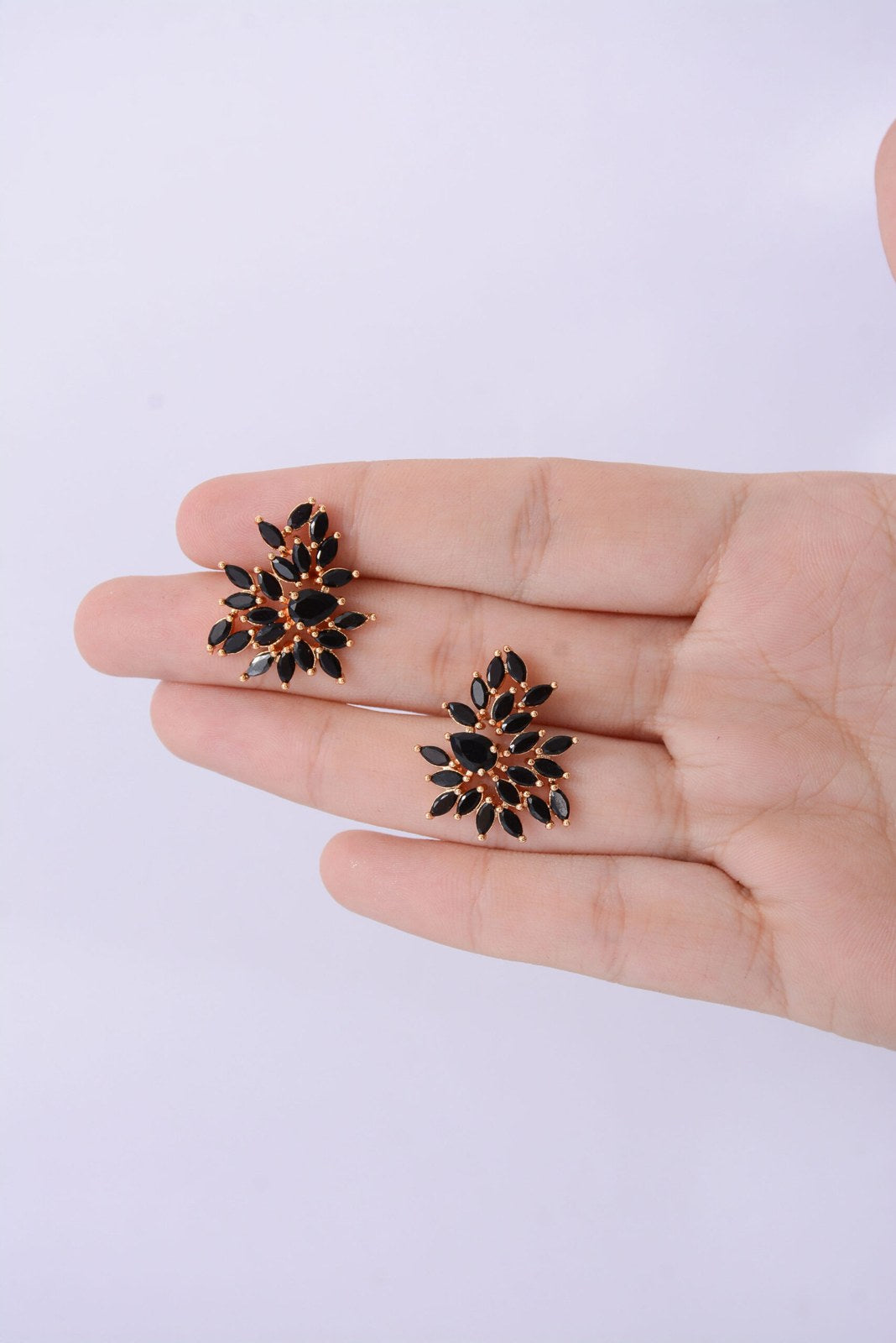 Black Stone Golden Cluster Studs