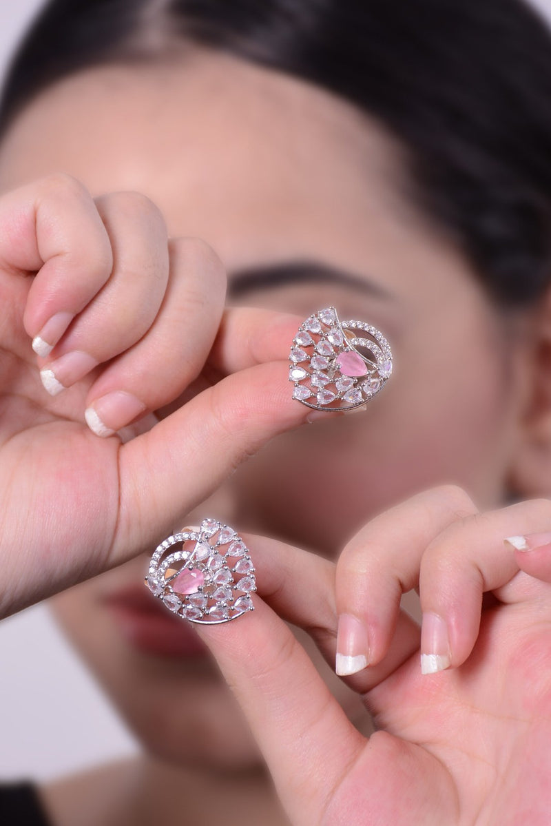 Pink Stone Zircon Swirl Studs