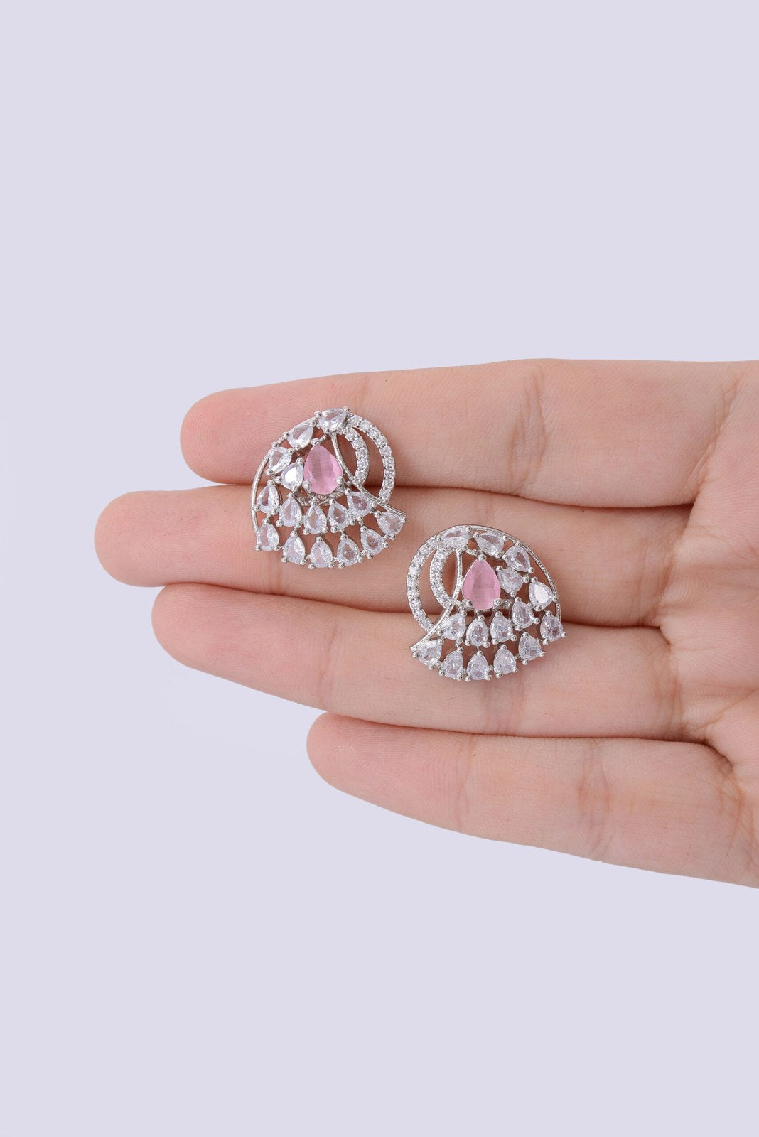 Pink Stone Zircon Swirl Studs