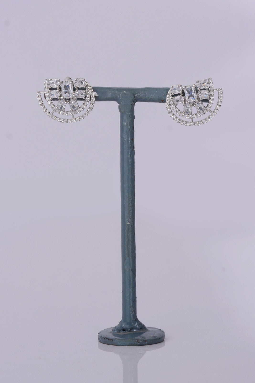 Silver Zircon Crescent Studs