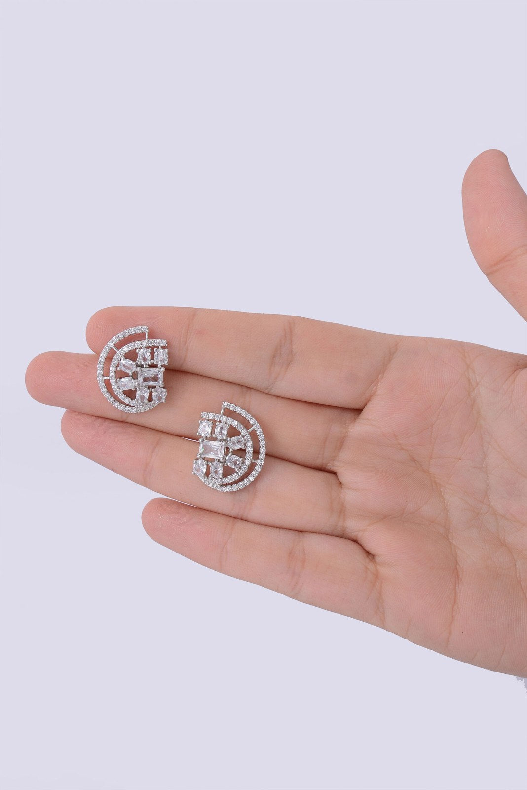 Silver Zircon Crescent Studs