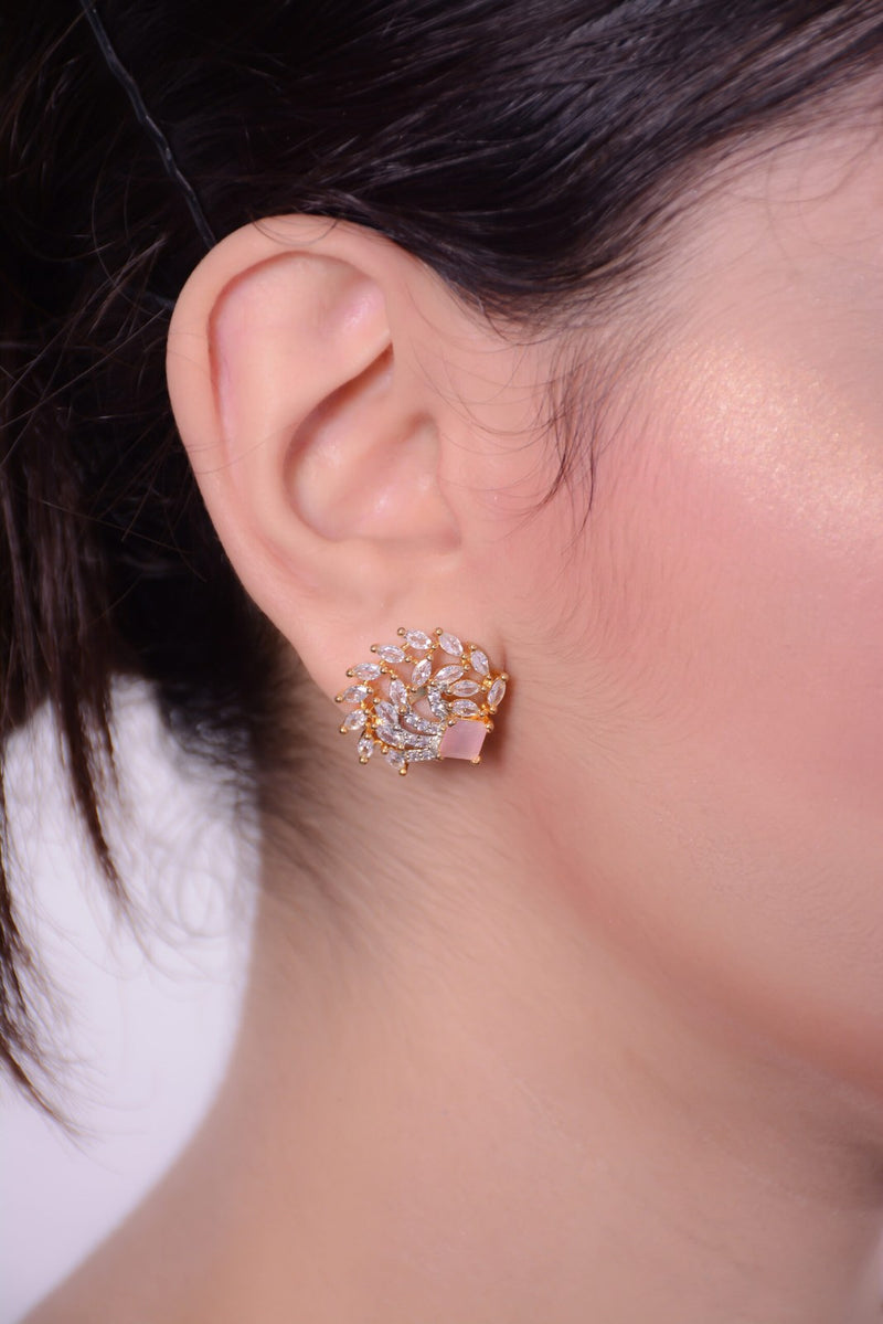 Pink Stone Floral Leaf Studs