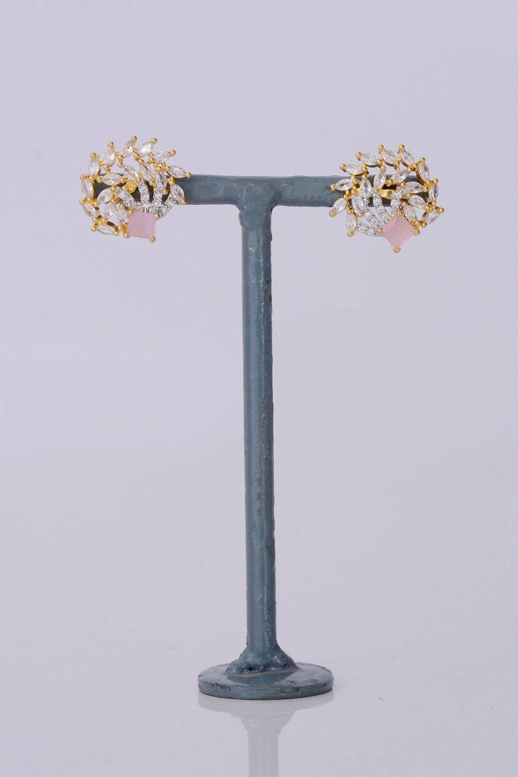 Pink Stone Floral Leaf Studs
