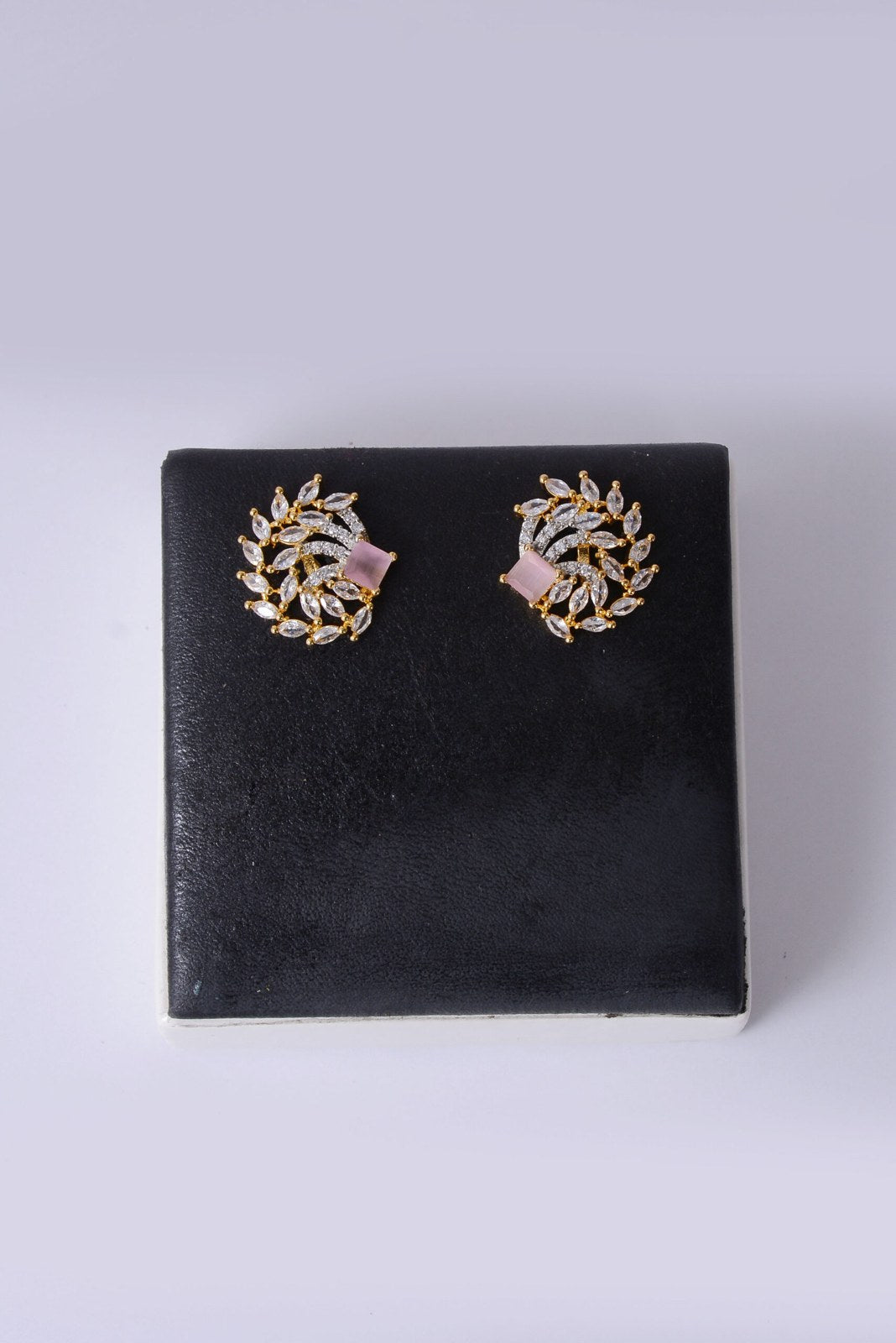 Pink Stone Floral Leaf Studs