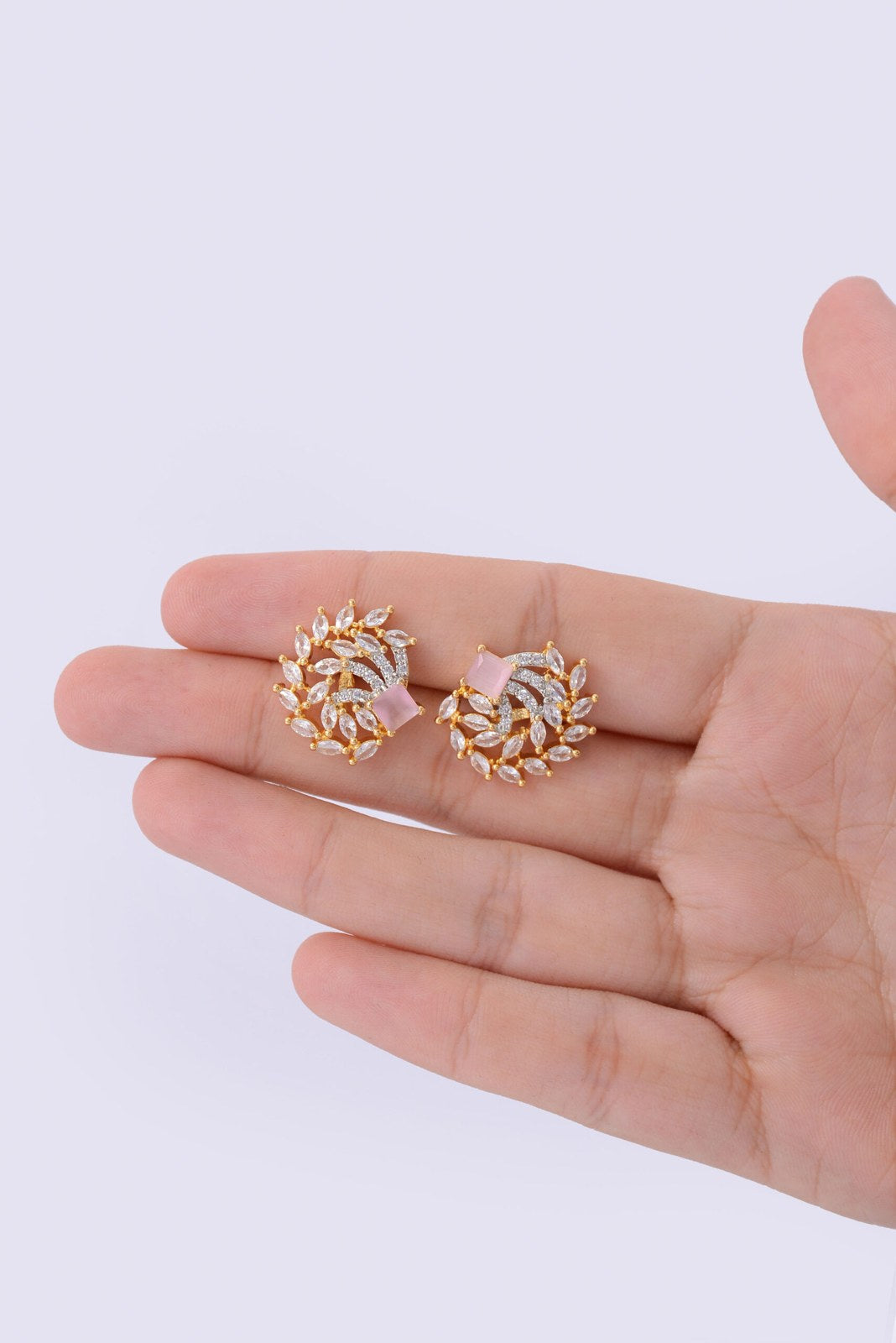 Pink Stone Floral Leaf Studs