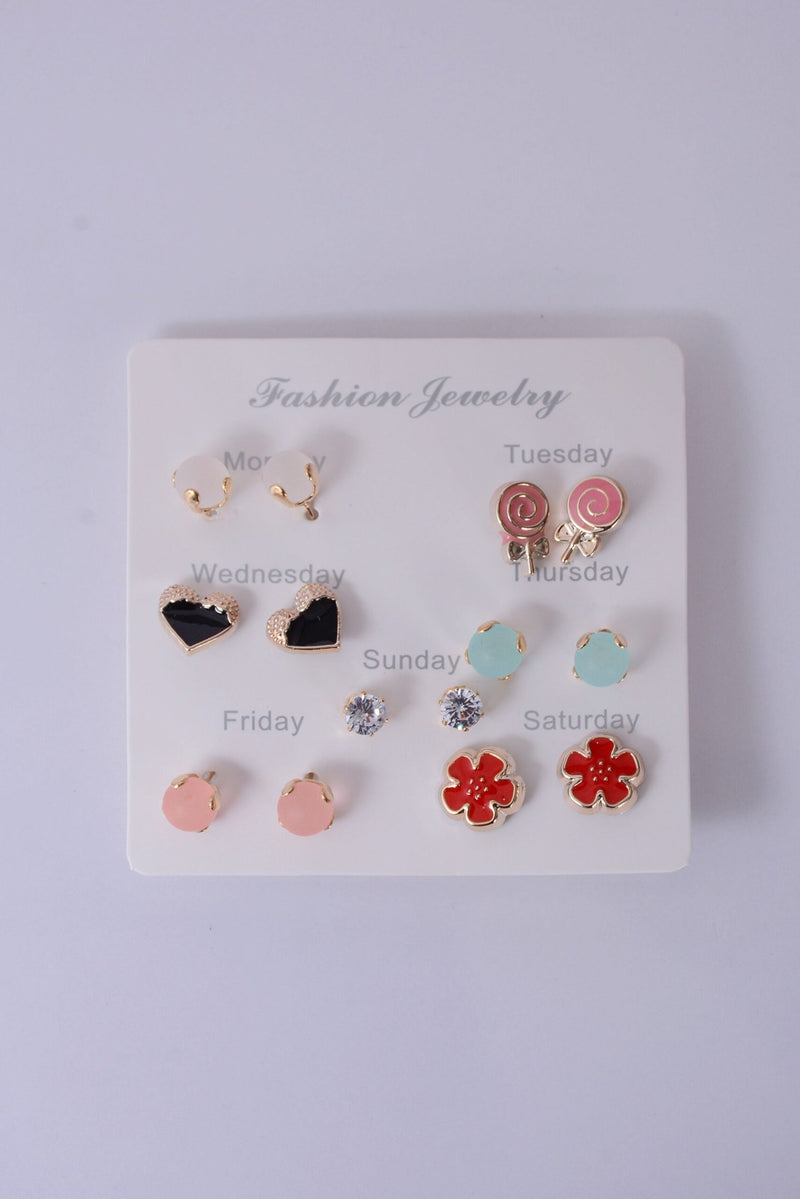 Assorted Colourful Stud Earrings Card
