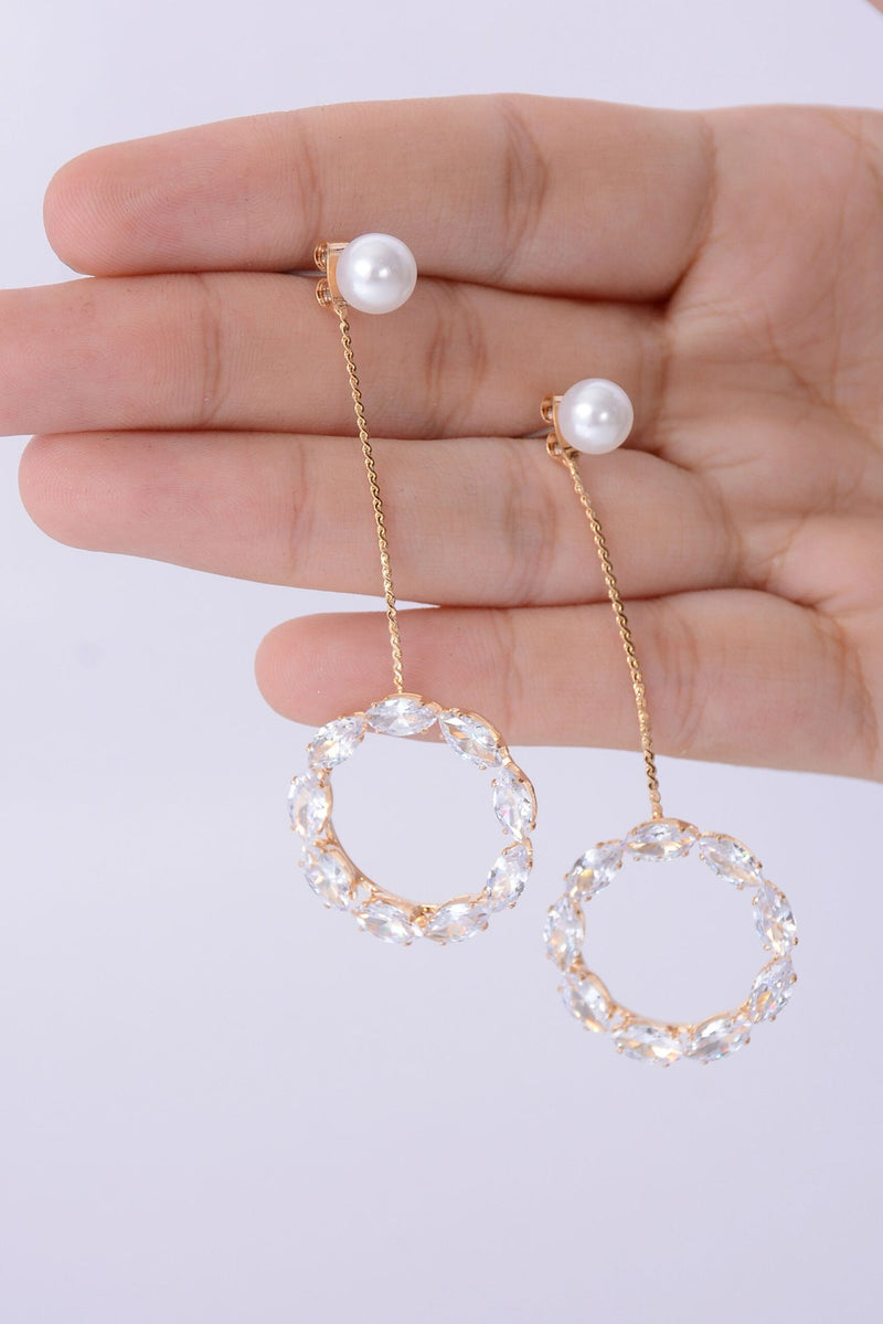 Pearl Zircon Circle Drop Earrings