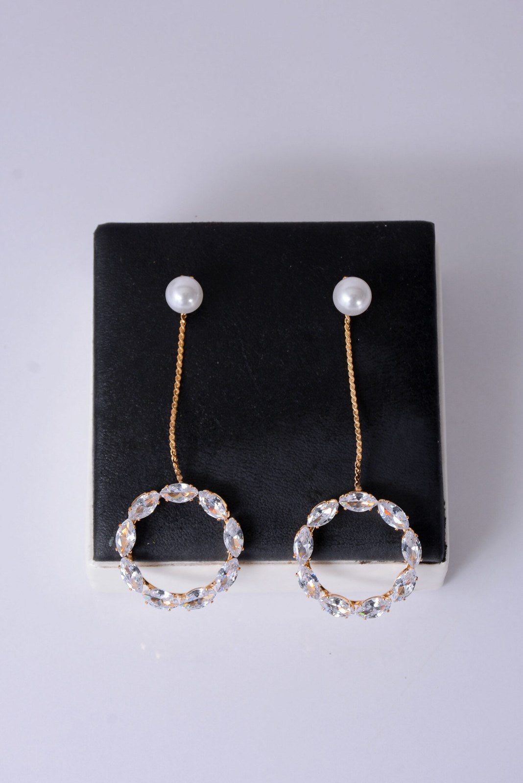 Pearl Zircon Circle Drop Earrings