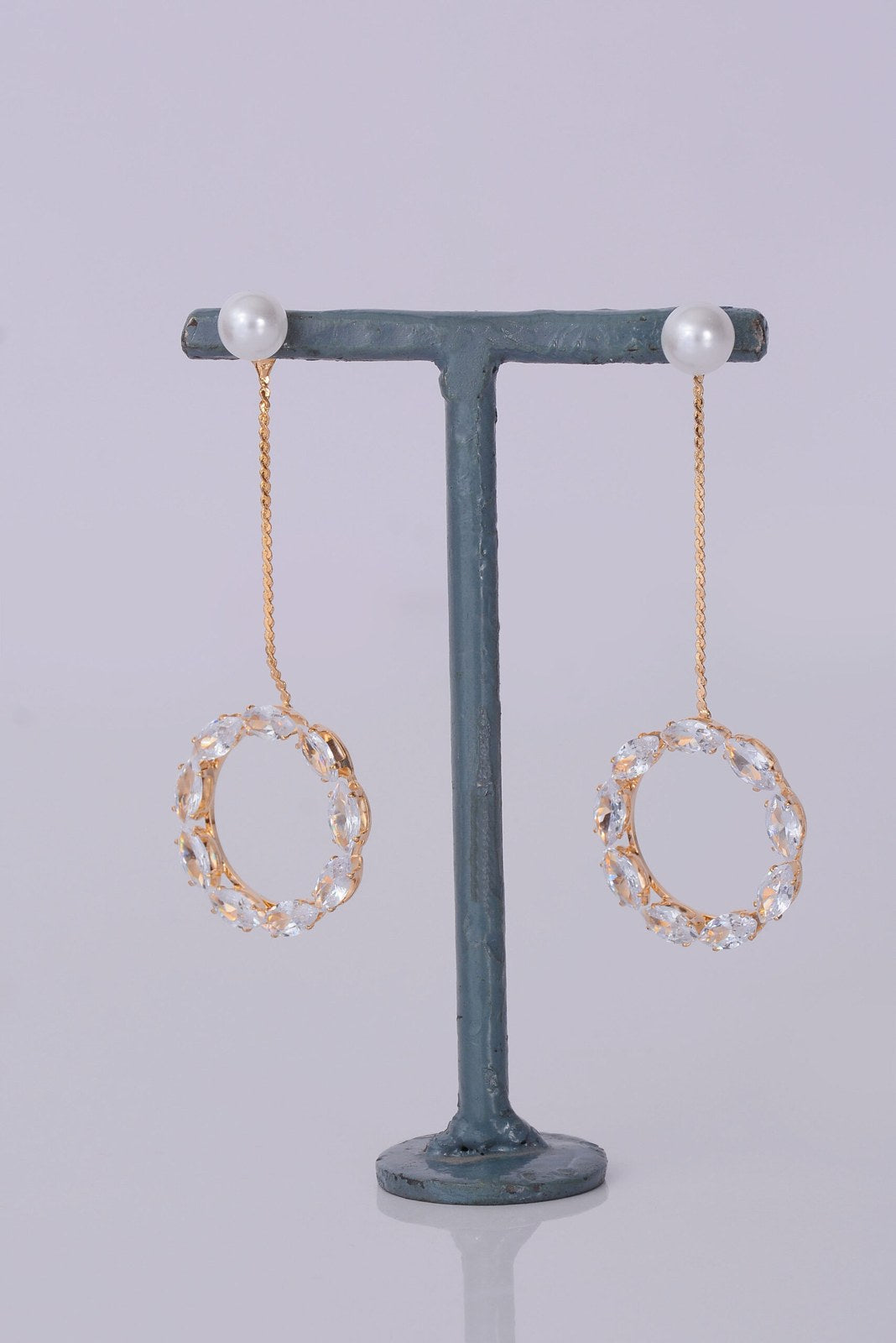 Pearl Zircon Circle Drop Earrings