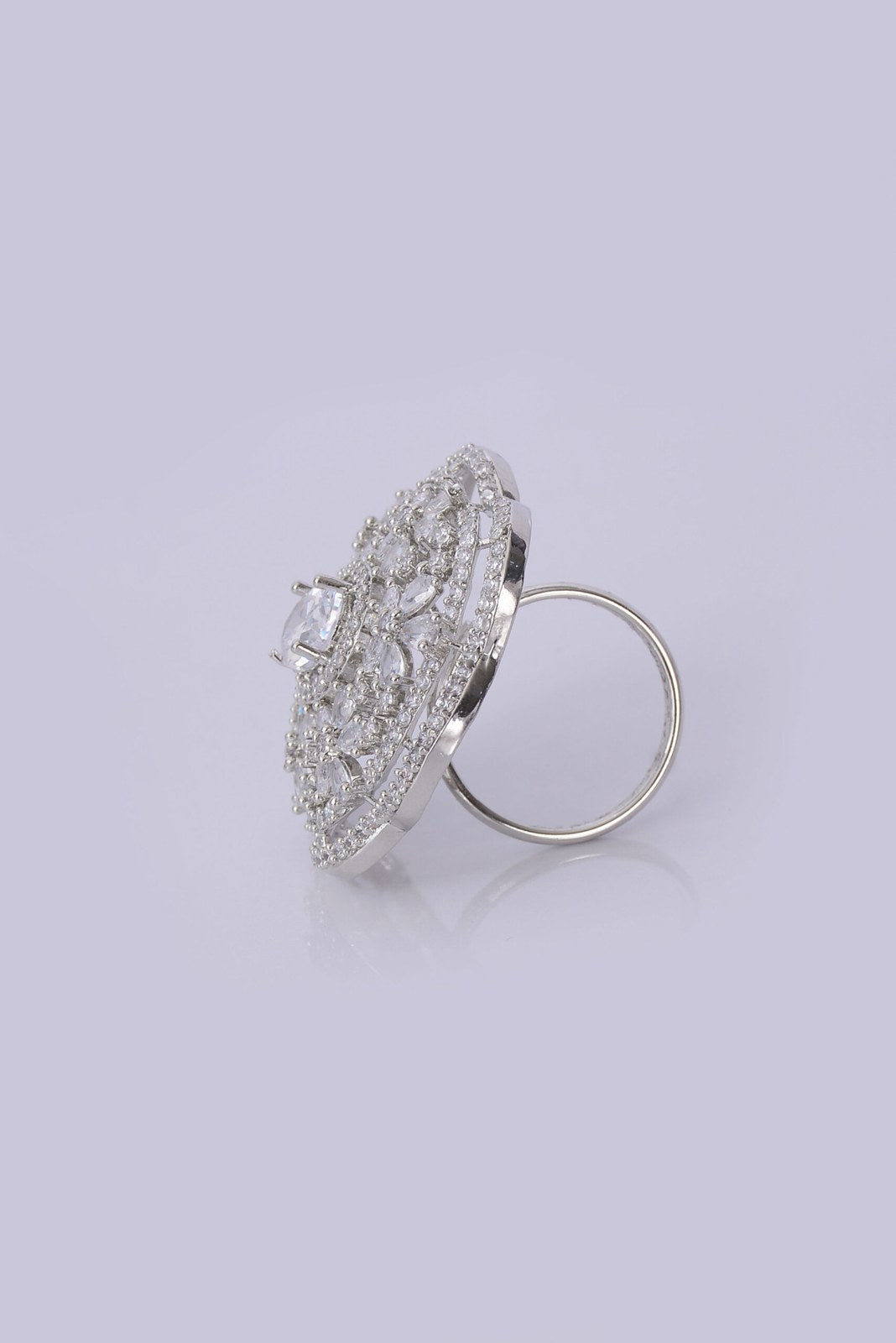 Zircon Silver Flower Cocktail Ring