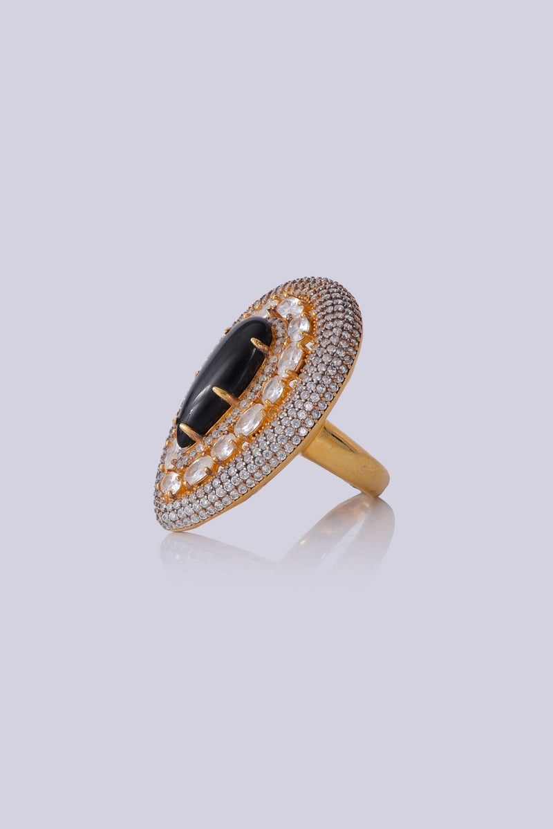 Black Pink Zircon Oval Cocktail Ring
