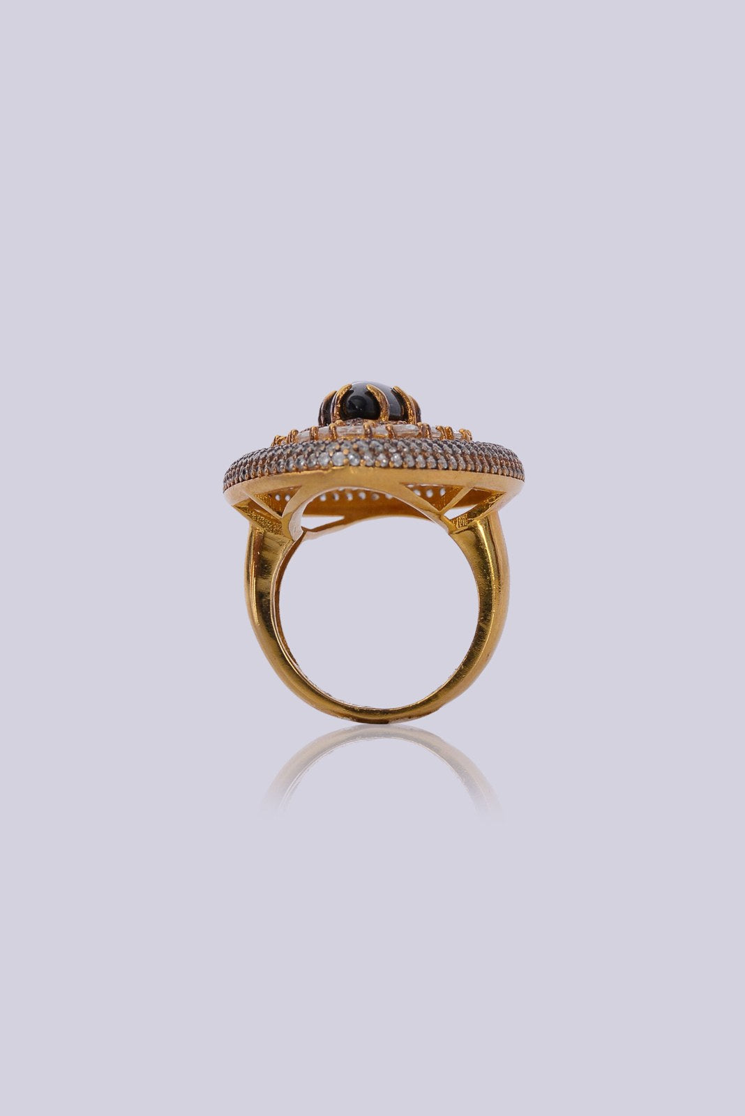 Black Pink Zircon Oval Cocktail Ring