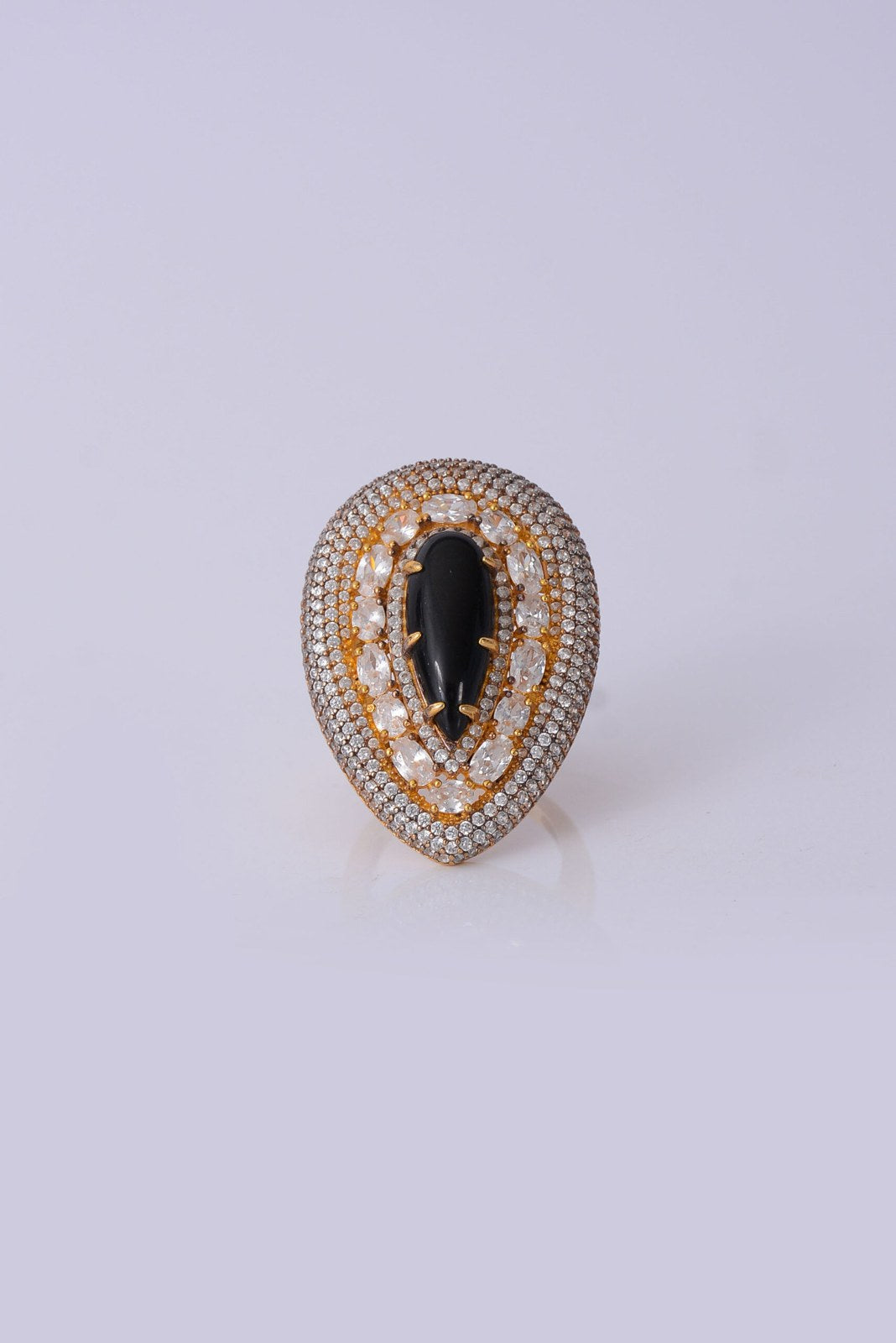 Black Pink Zircon Oval Cocktail Ring
