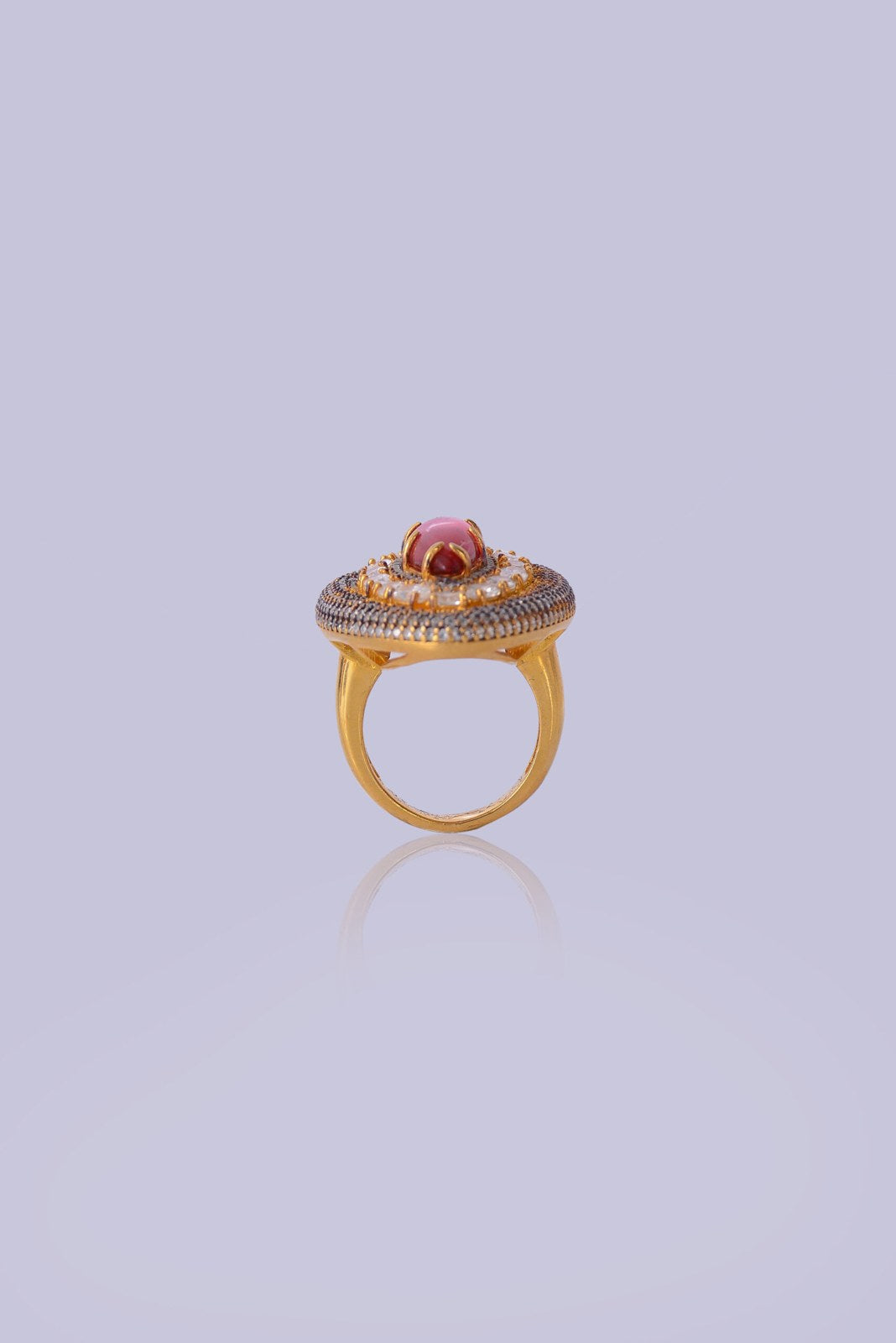 Black Pink Zircon Oval Cocktail Ring